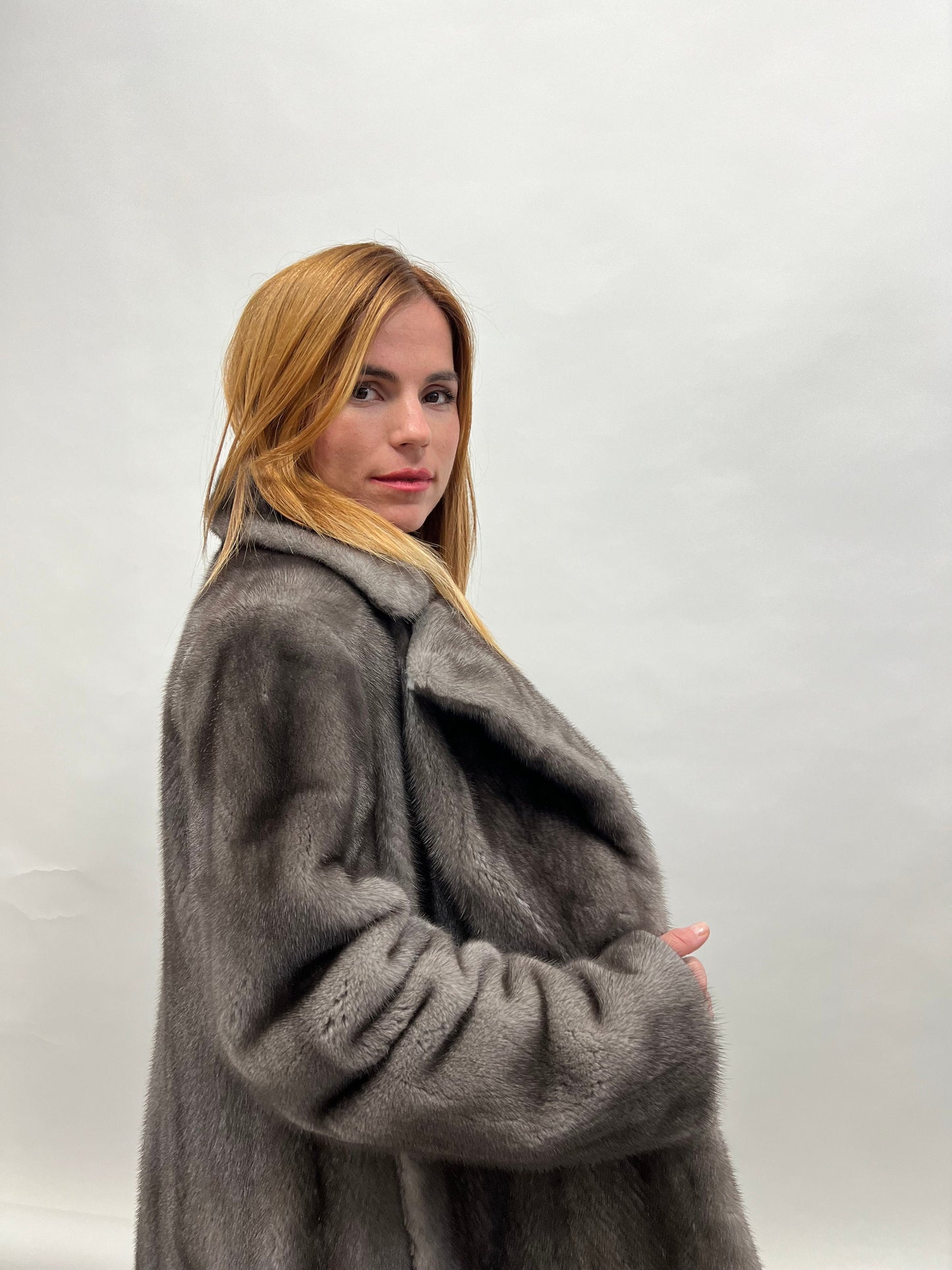 Saga Mink Fur Coat: Blue Iris Notch Collar, Let Out Technique