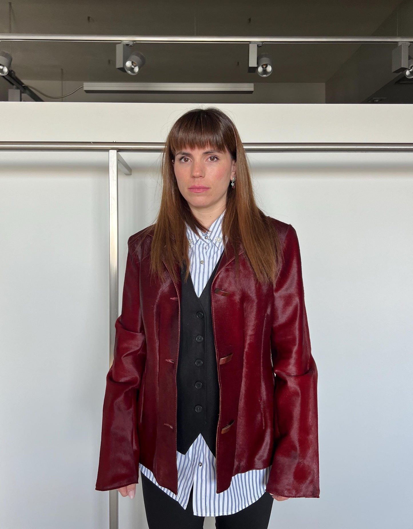 Genuine Cherry Leather Jacket: Hair-On Hide Calf Cavallino Coat