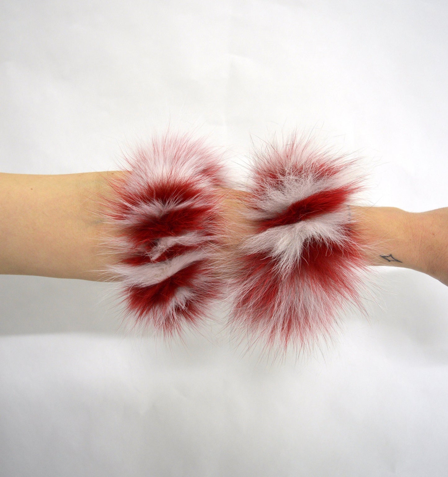 Two-Tone Fox Fur Scrunchie: Pastel Pink & White Fur Cuff
