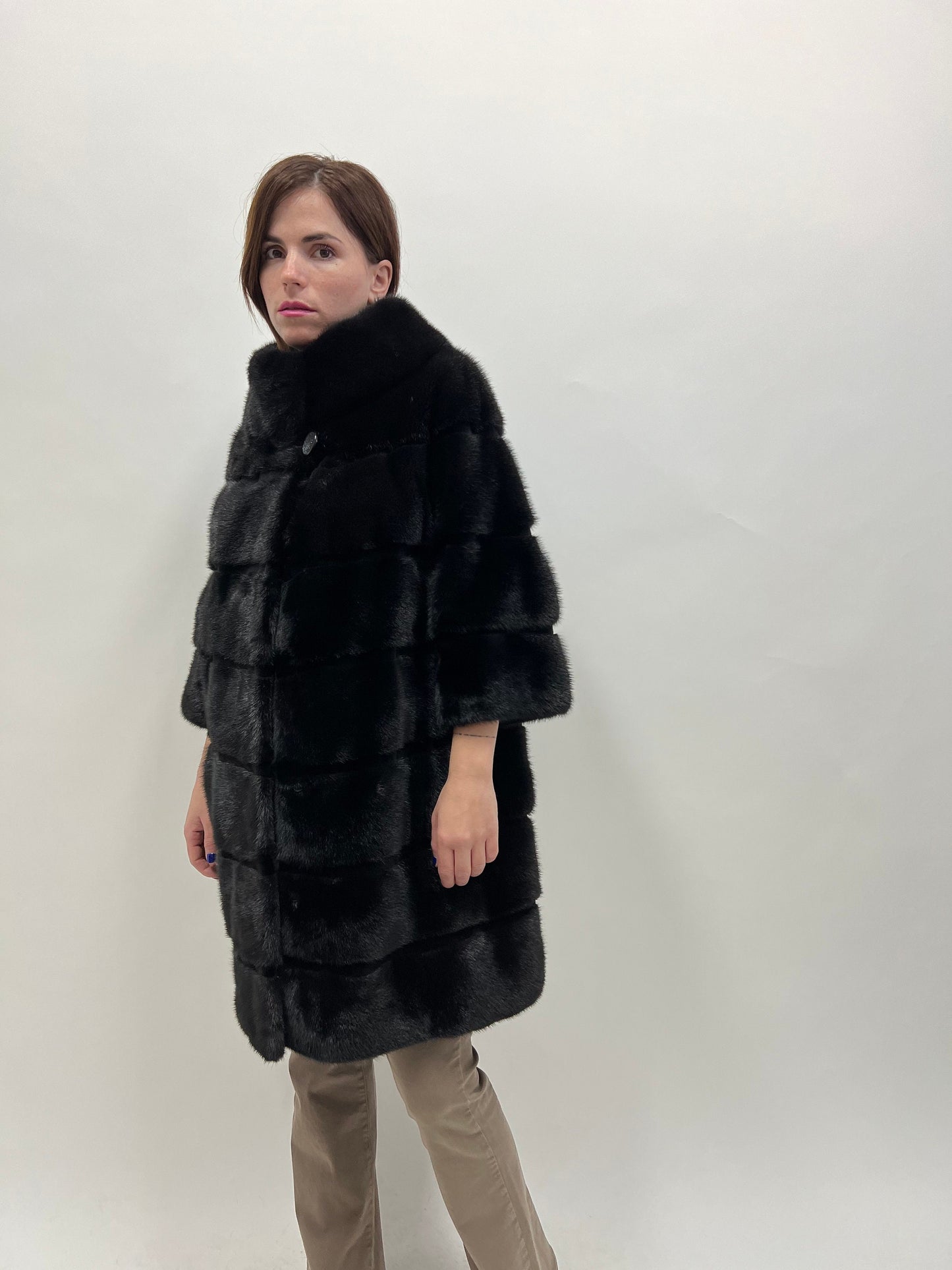 Saga Mink Fur Coat: Black Sheared Stripe Jacket