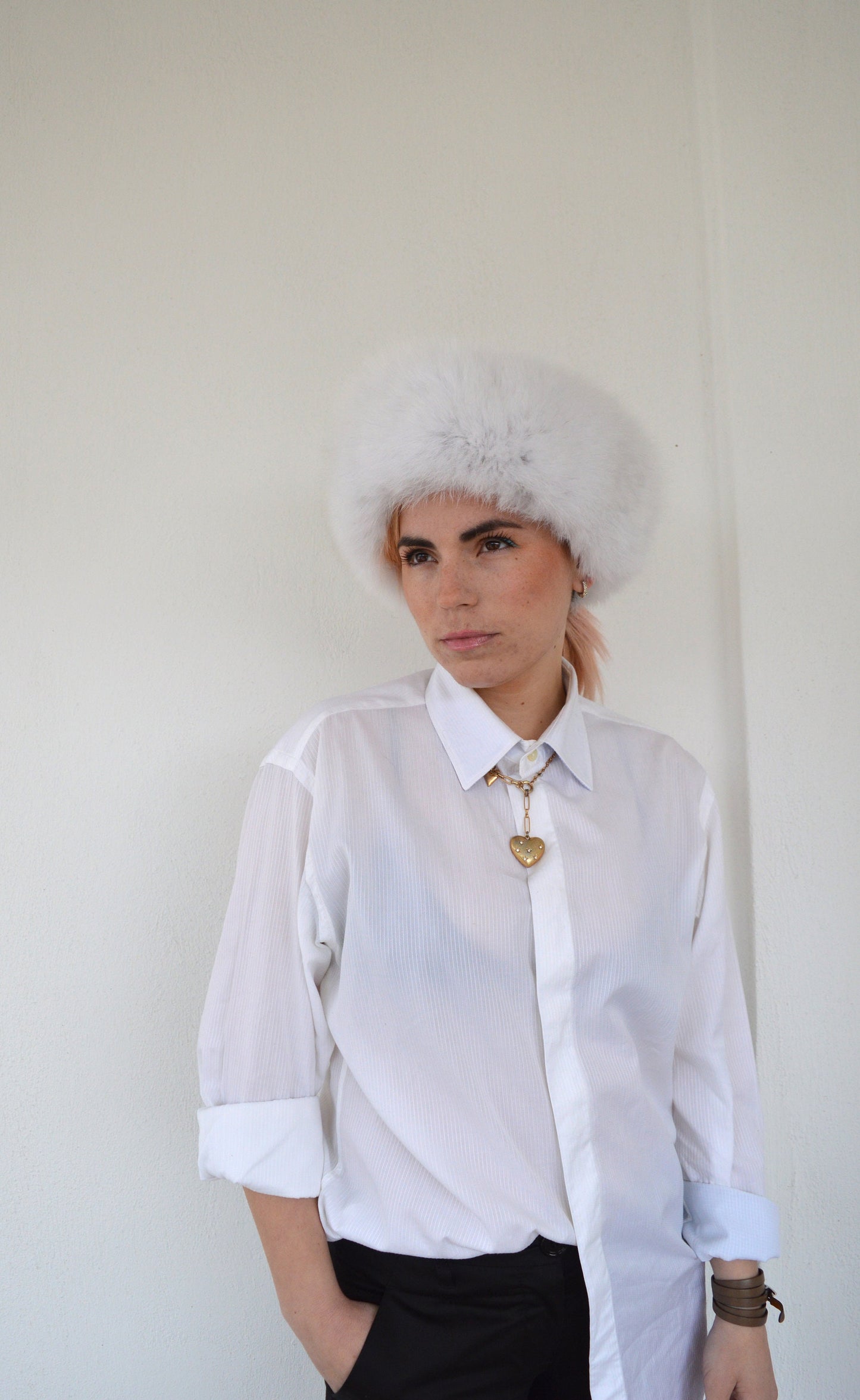 White Fox Fur Headband Collar: Elastic Winter Loop Scarf