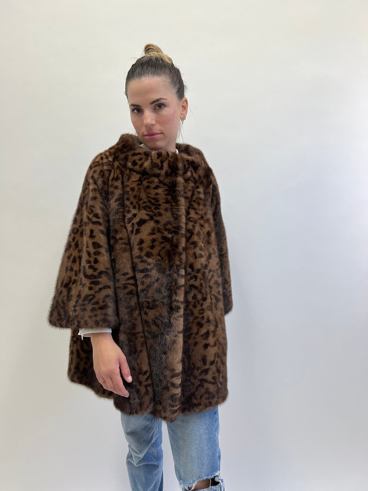 Leopard Print Brown Mink Fur Coat - Luxury Demi Buff Jacket