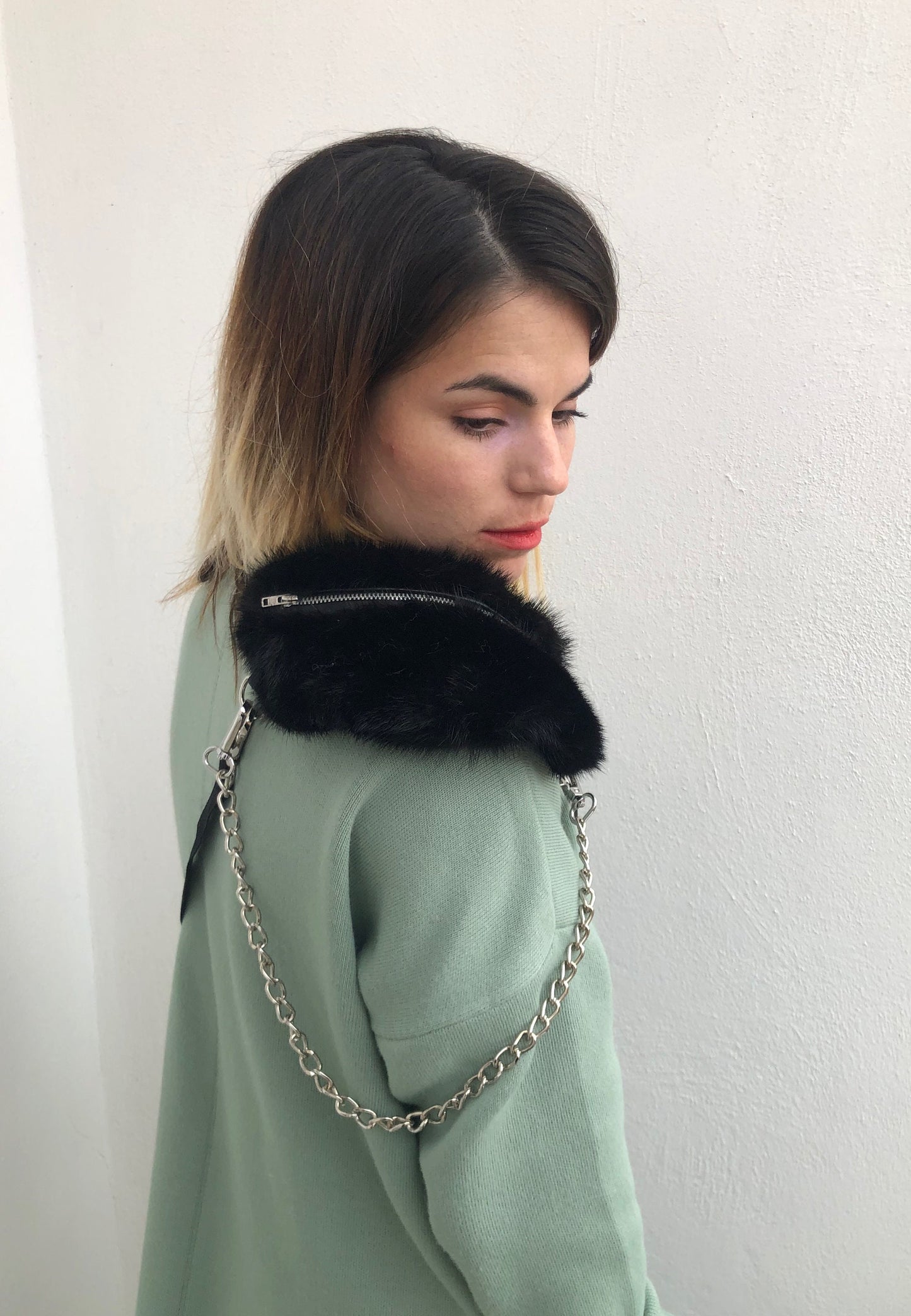 Black Mink Fur Bumbag with Chain: Luxury Fanny Pack