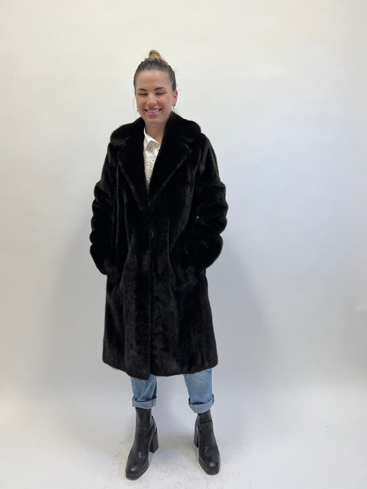 Black Velvet Mink Fur Coat: Luxury Stand Up Collar, XS/S