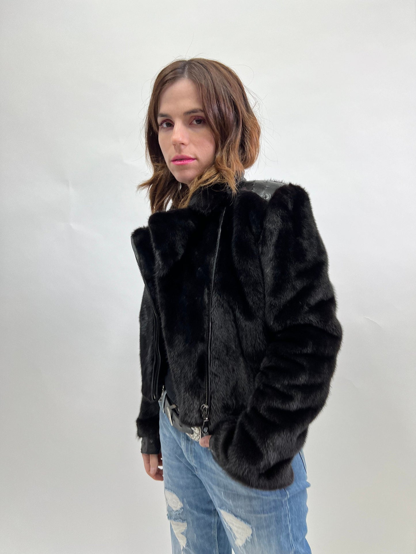 Mink Fur Biker Jacket: Black Leather Detail, Copenhagen Fur