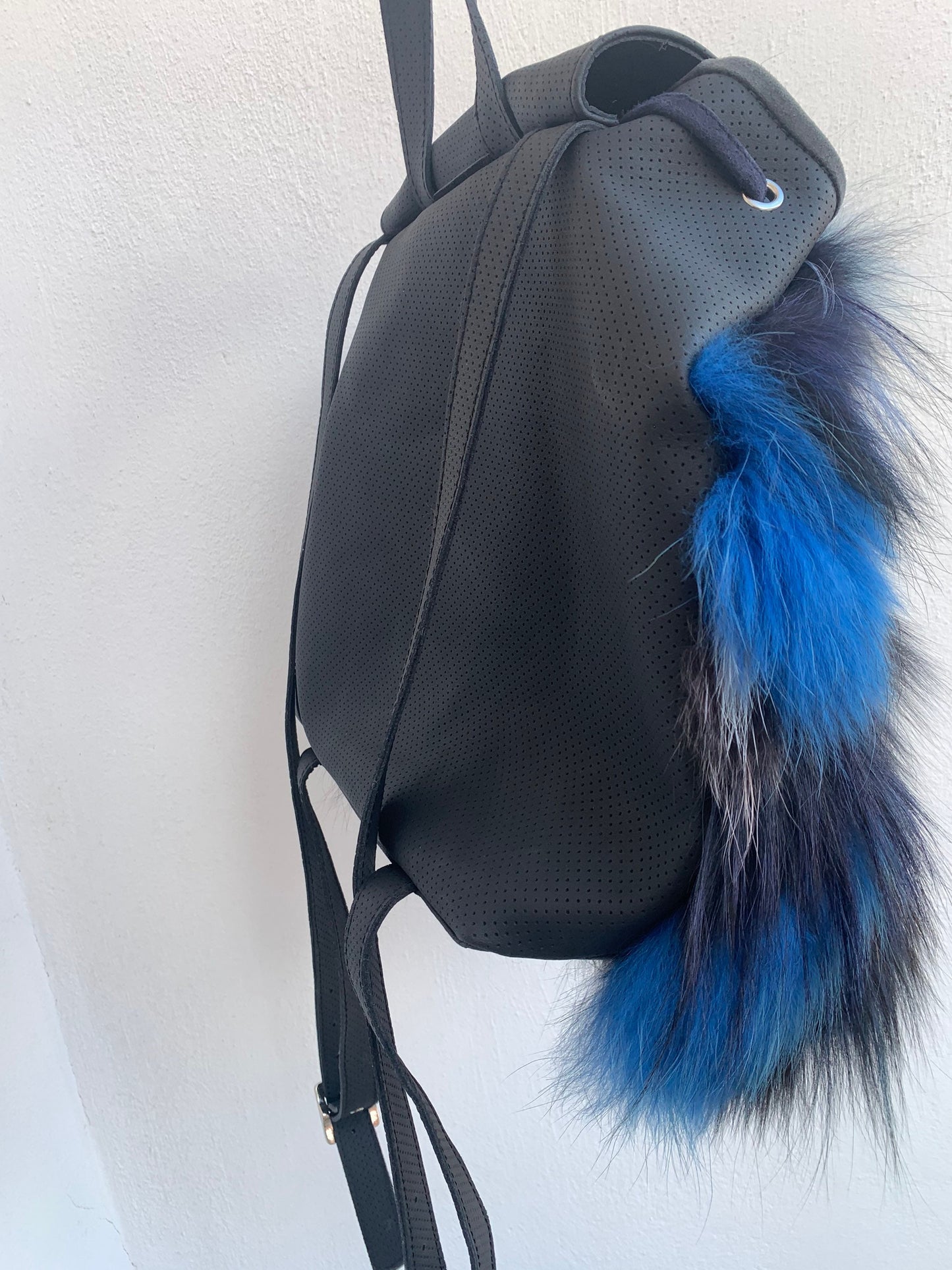 Real Fox Fur Leather Backpack: Handmade Rucksack Laptop Bag