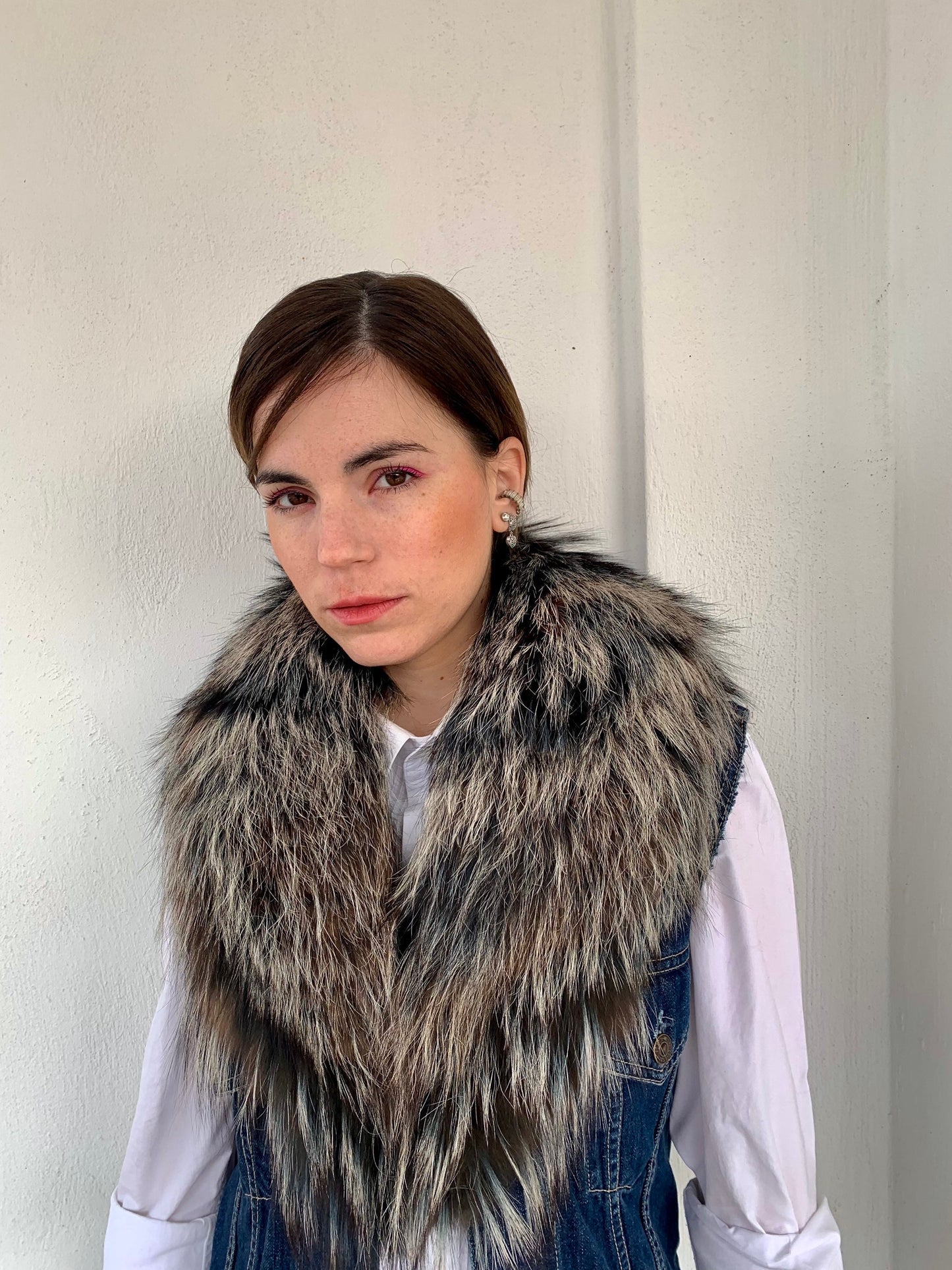 Silver Fox Fur Collar: Genuine Fur Stole, Winter Shawl