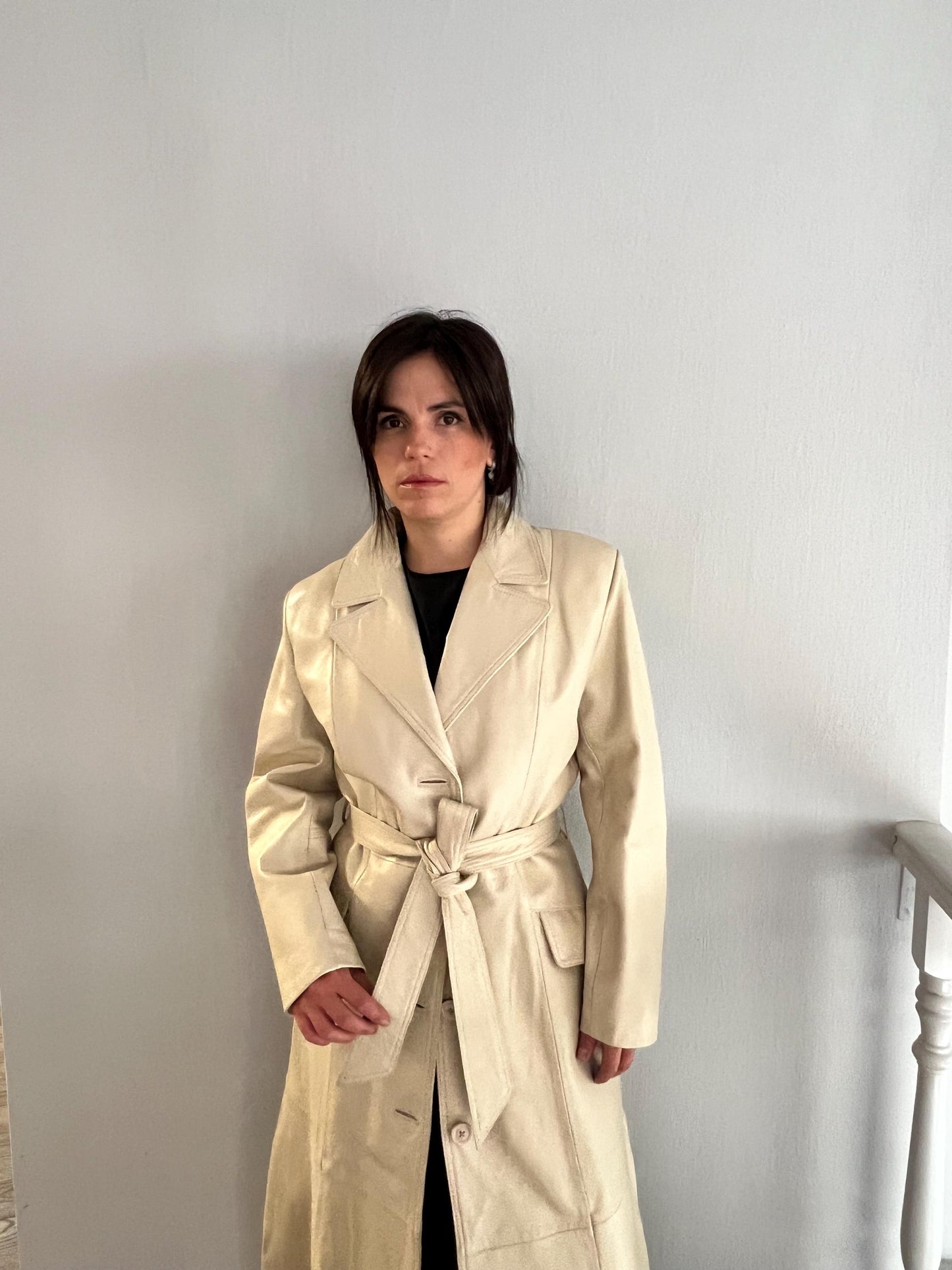 Handmade Nappa battery Lamb Leather Coat: Genuine Camel Leather, Tie Wrap
