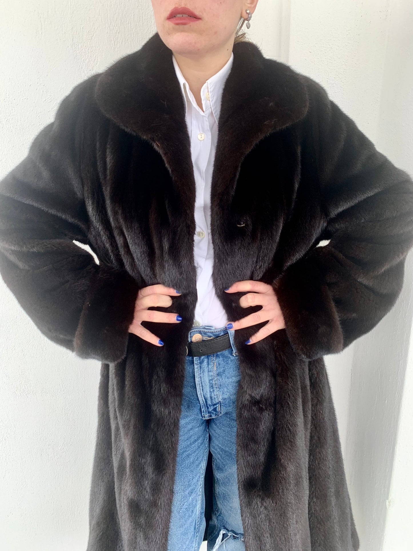 Mahogany Mink Fur Long Coat - Handmade Luxury stroller in full length godet style.