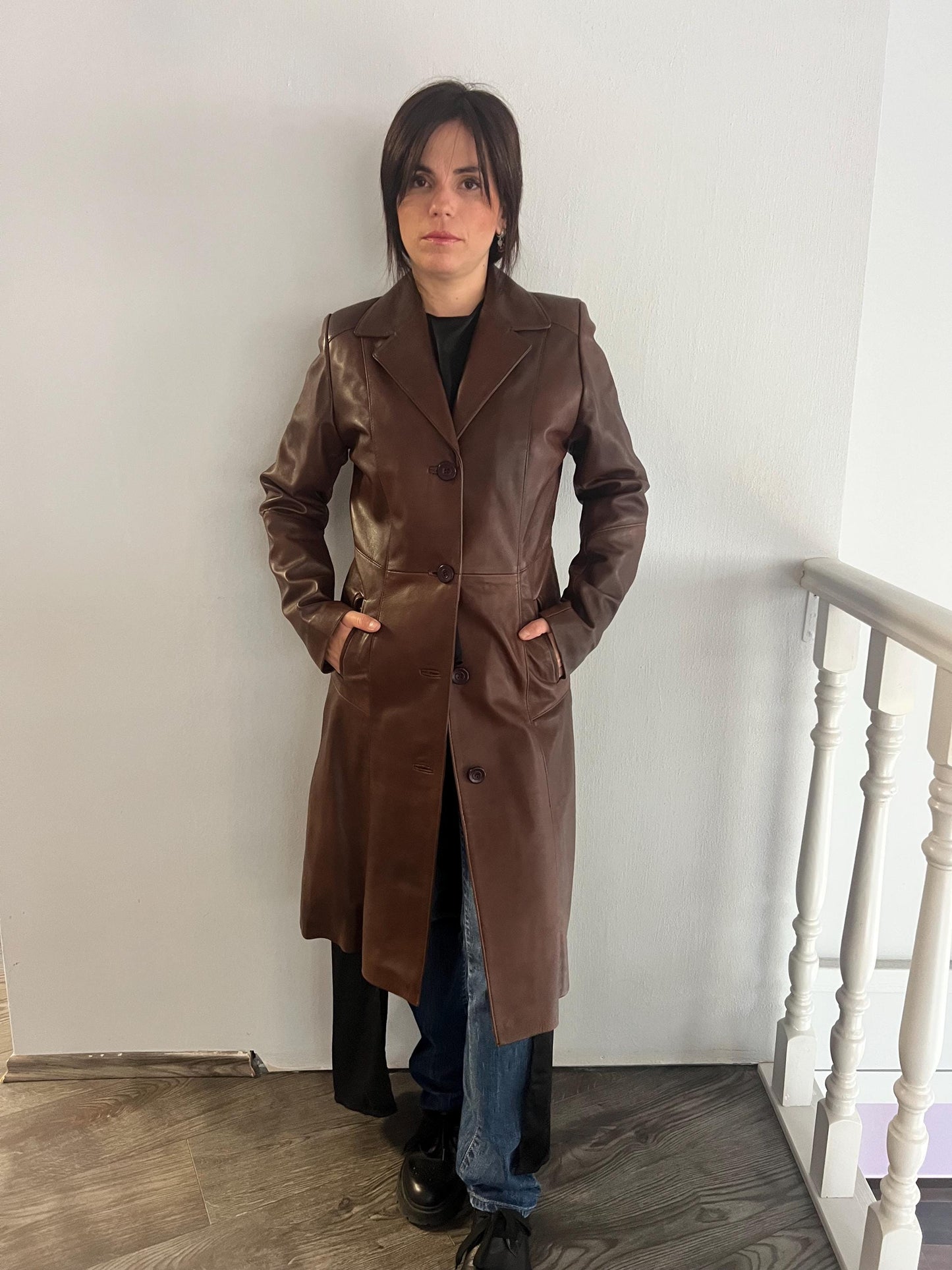 Handmade Nappa Lamb Leather Coat - Tobacco Brown - Made in Greece