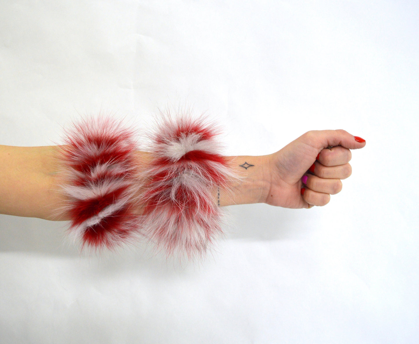 Two-Tone Fox Fur Scrunchie: Pastel Pink & White Fur Cuff