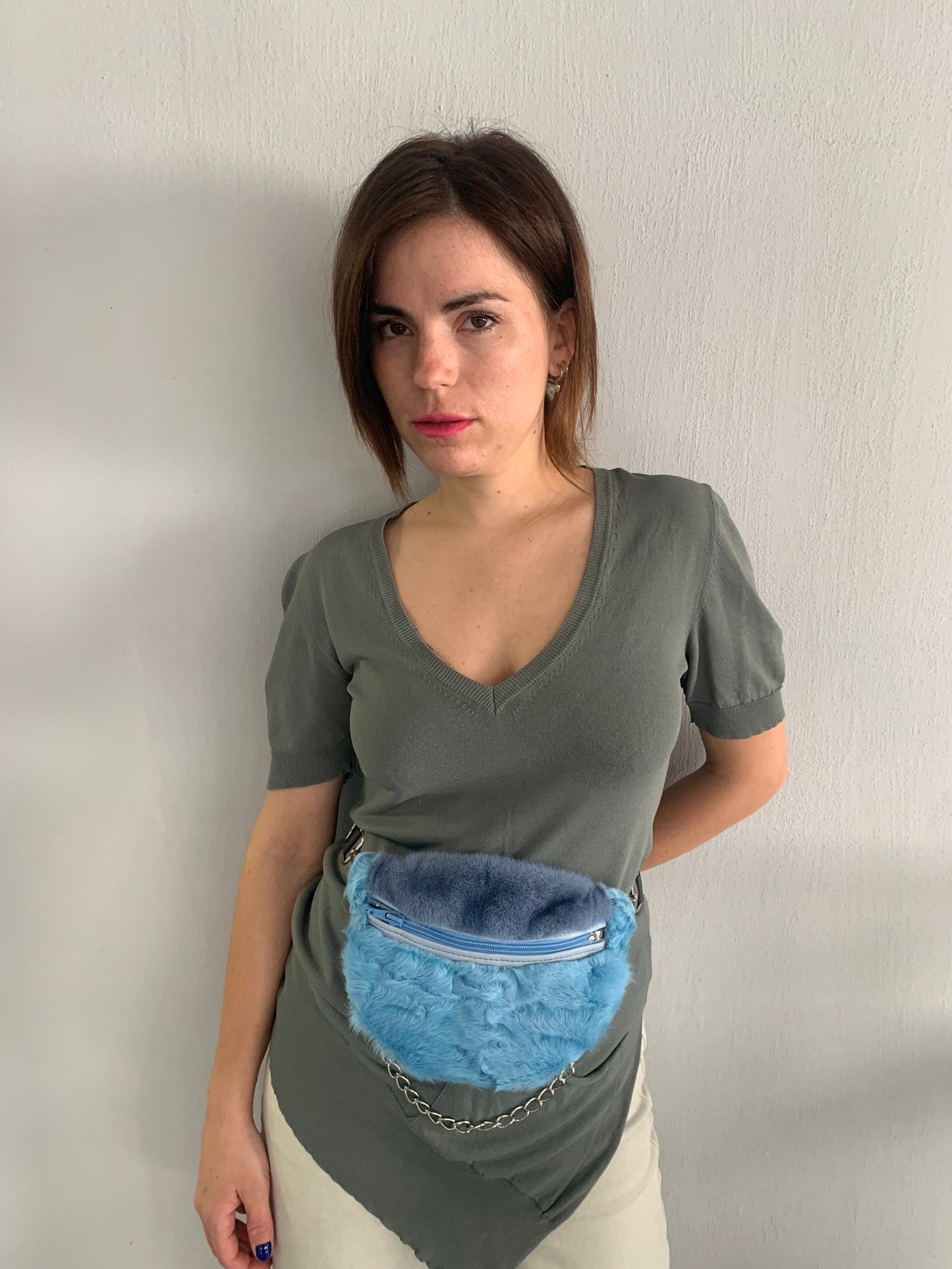 Real Mink Fur Bumbag: Lined Fanny Pack with Chain