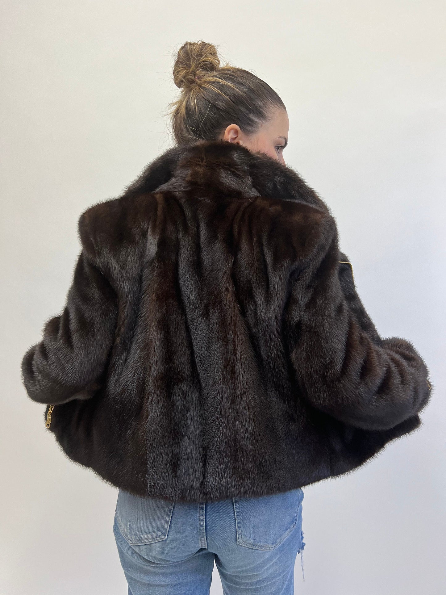 Dark Brown Mink Fur Biker Jacket: Lightweight Luxury with Gold Hardware