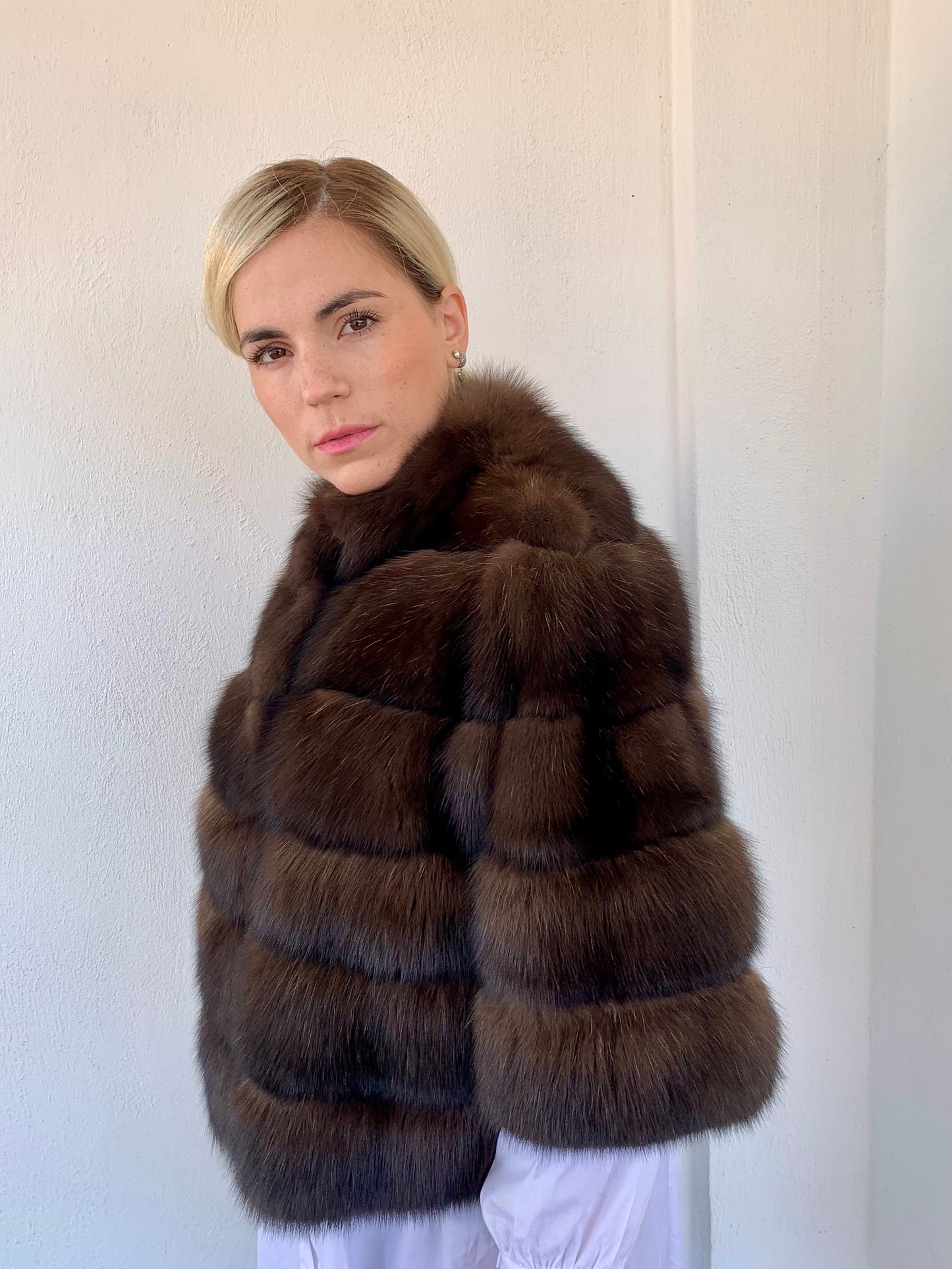 Real Sable Barguzinsky Bolero: Brown Fur, Leather Trim, Cashmere Lining