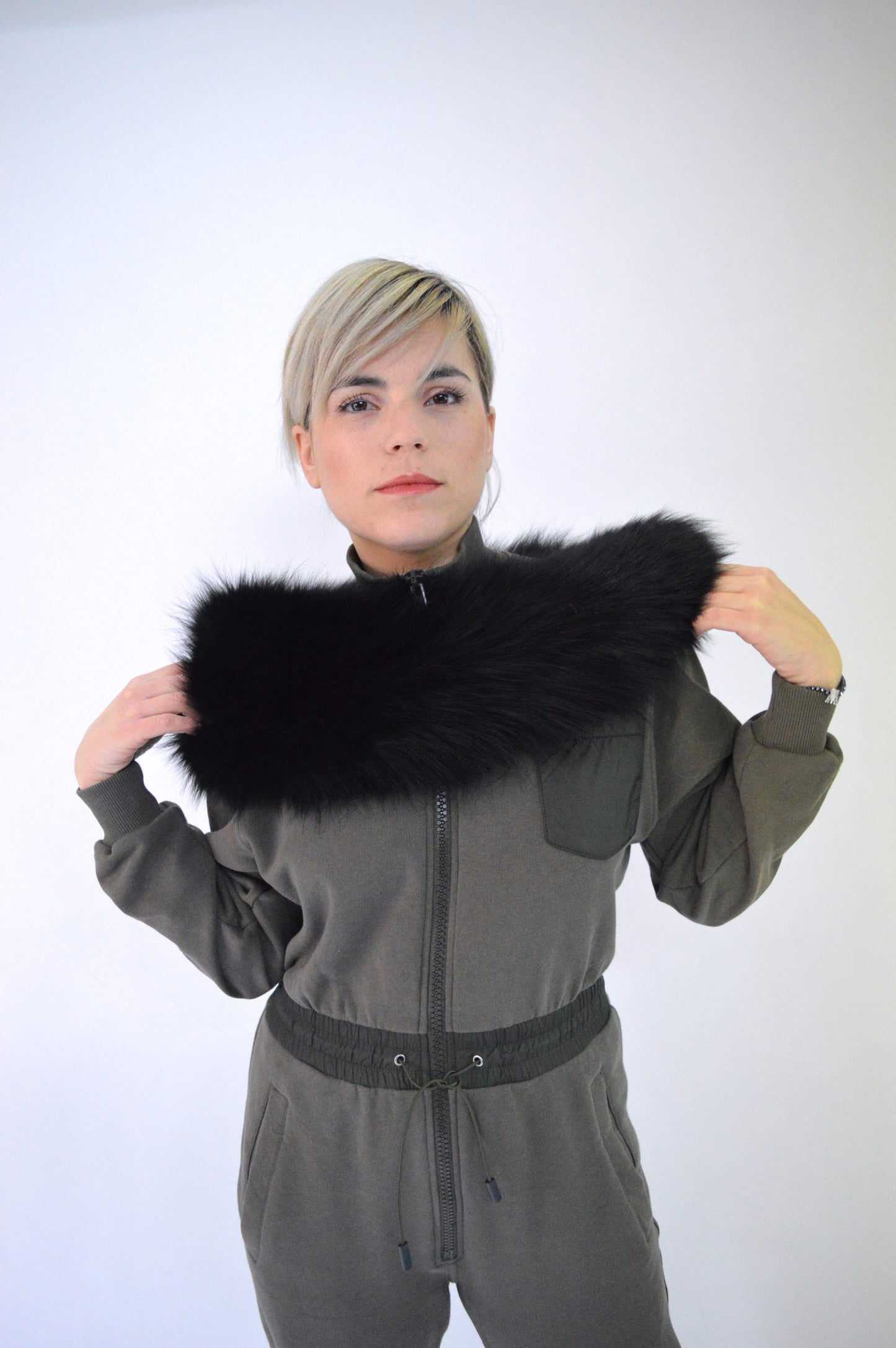 Real Fox Fur Black Collar: Luxury Neck Warmer Stole