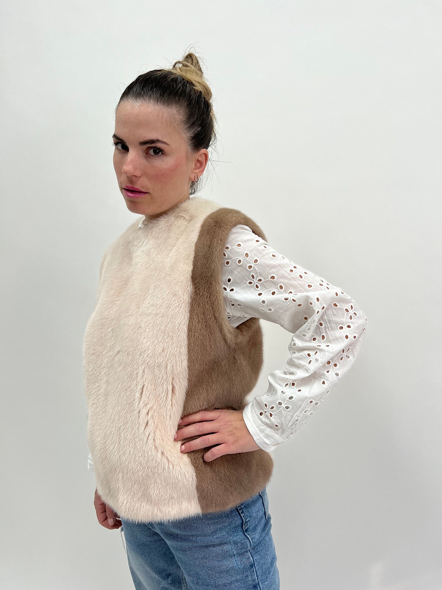 Two-Tone Mink Fur Vest: Modern Zip Blouse, Luxury Gift