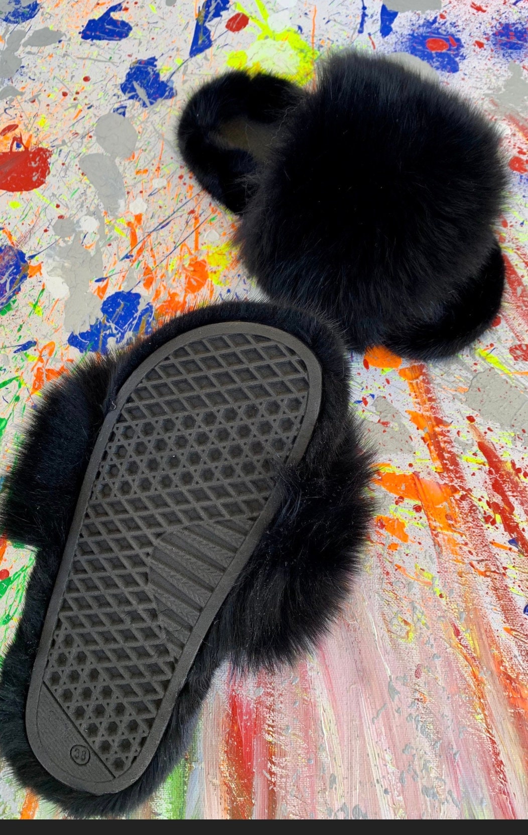 Black Mink Fur Slides: Luxury Rubber Slippers
