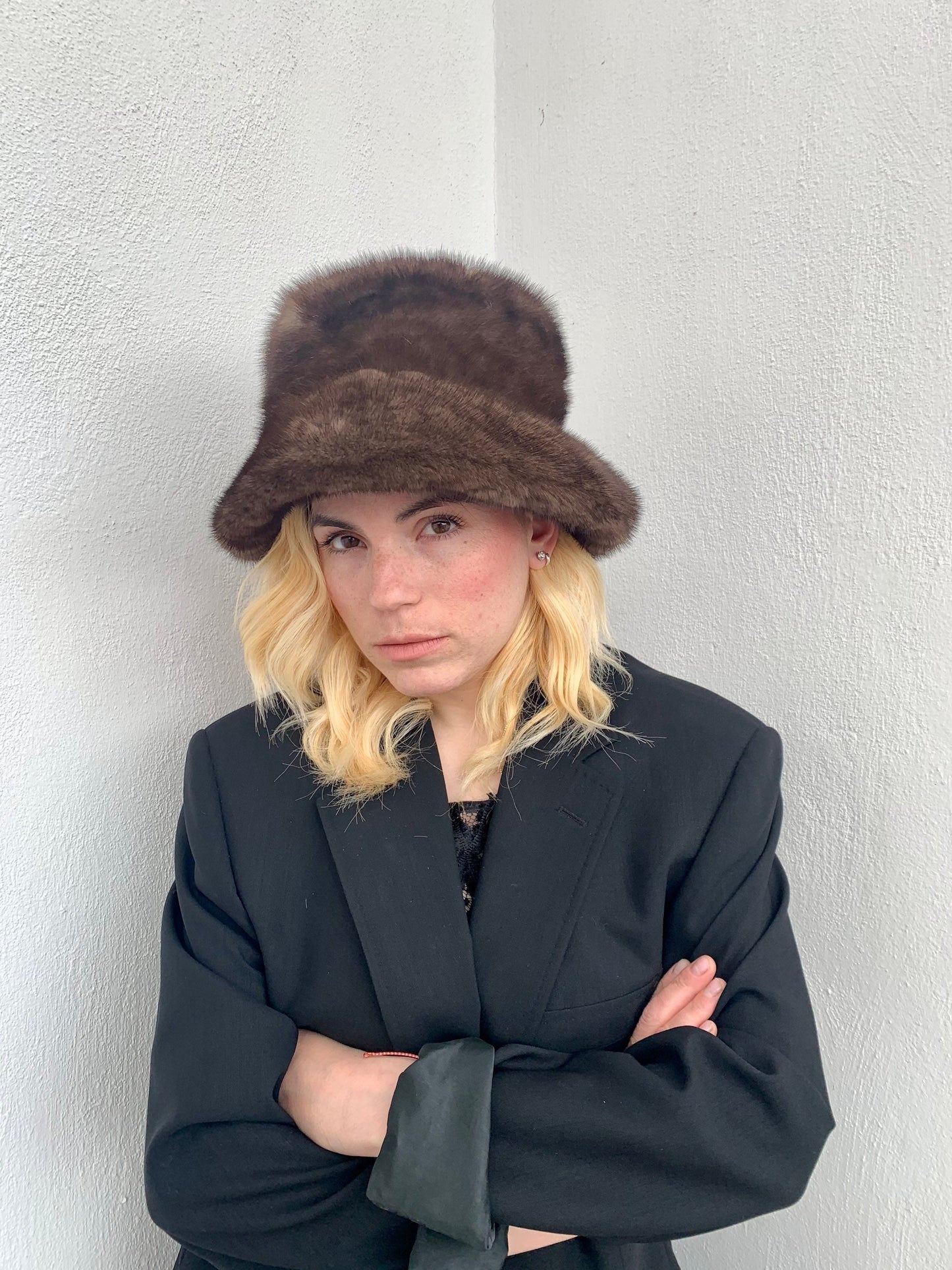 Brown Mink Fur Bucket Hat: Stylish Padded Lining, Head Warmer