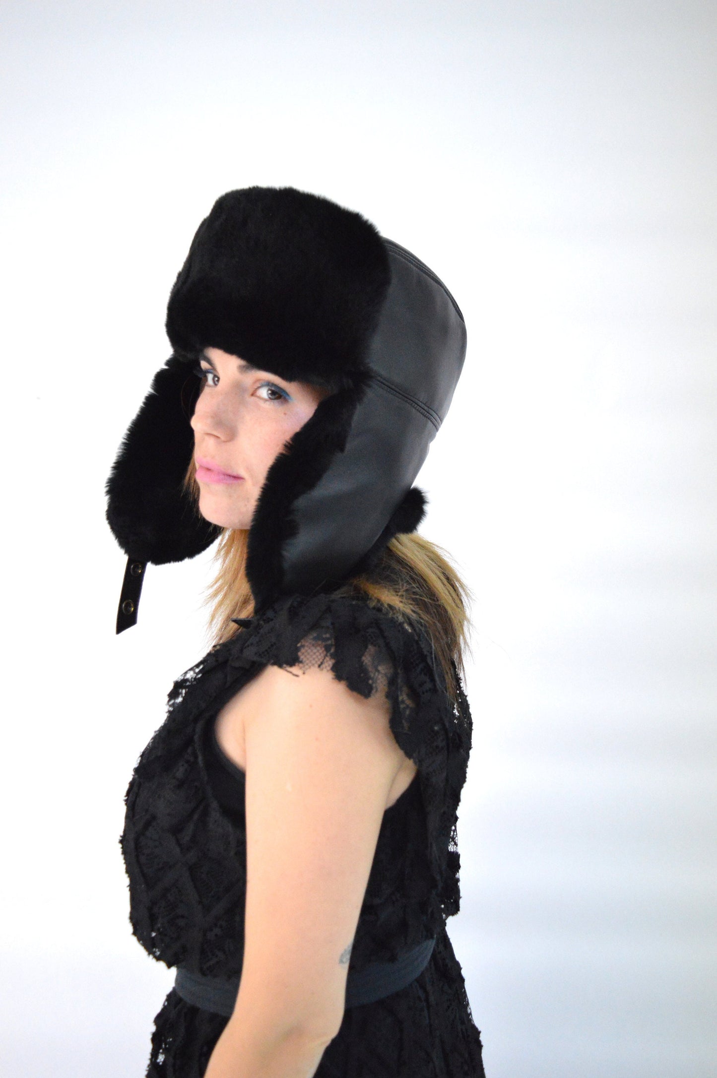 Leather Rabbit Fur Trapper Hat: Aviator Style, Warm Winter Hat