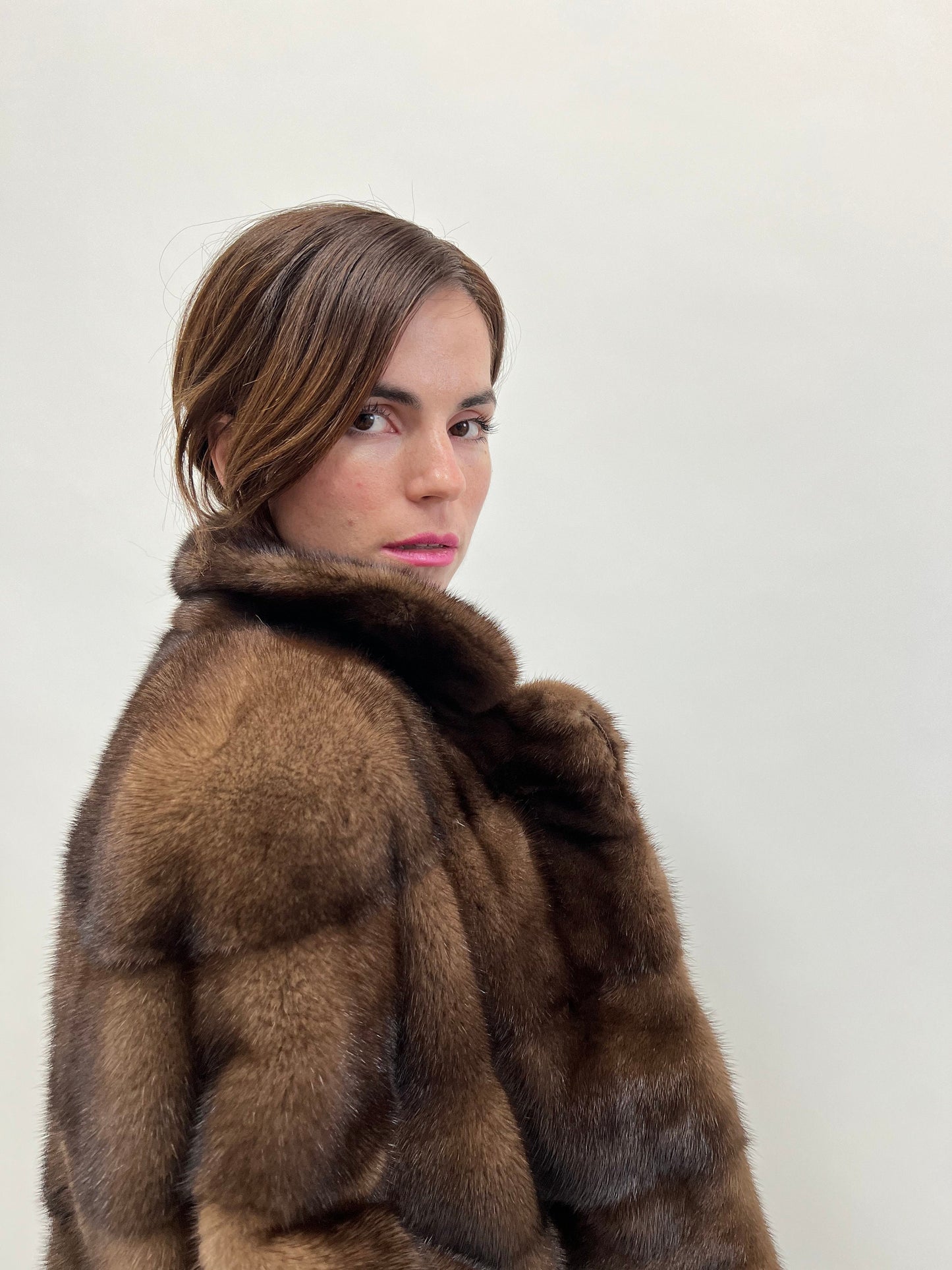 Demi Buff Mink Fur Bolero Jacket: Horizontal Collar, Full Skin