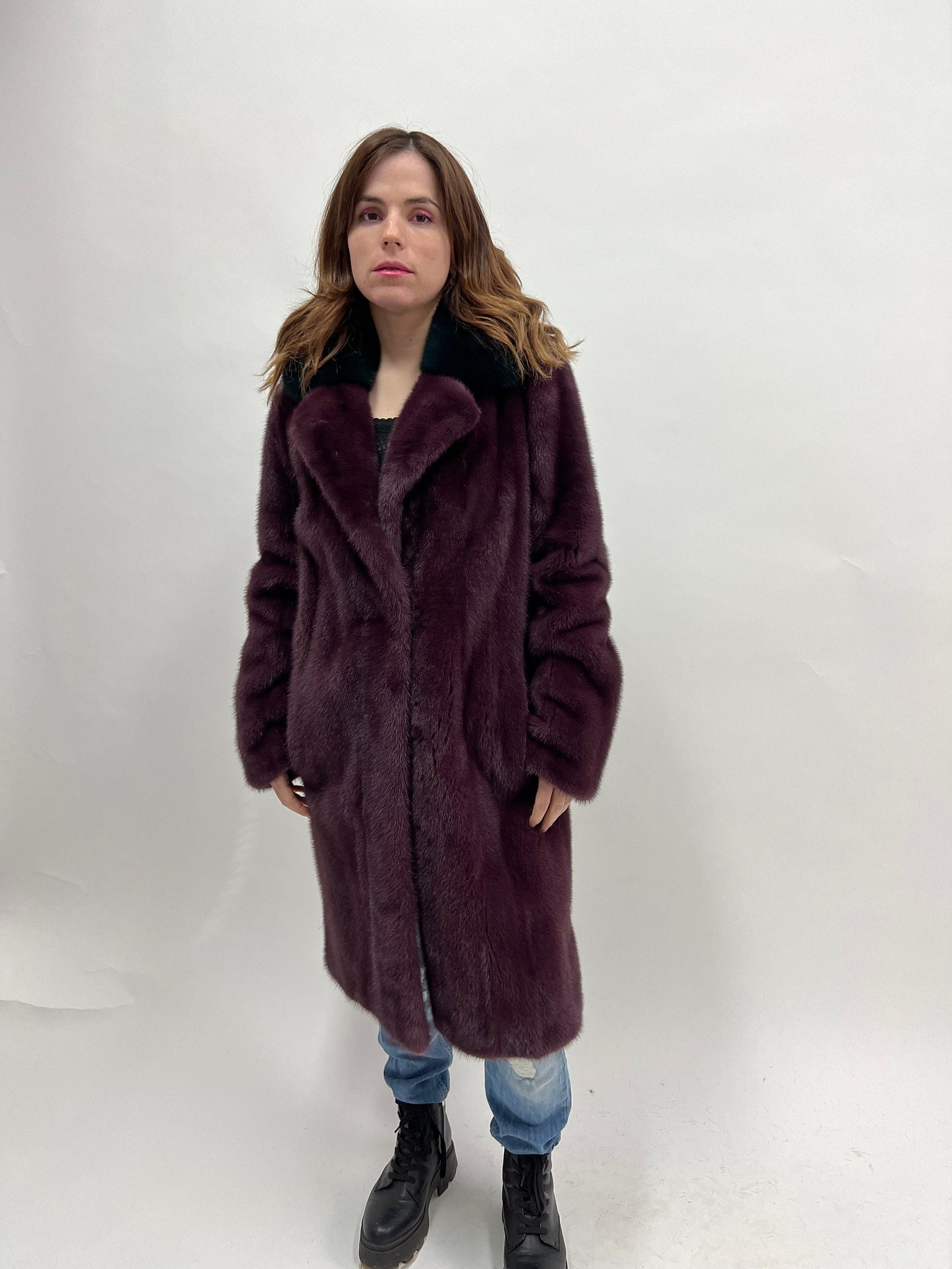 Velvet Mink Fur Coat: Berry & Green Saga Superior Two-Tone