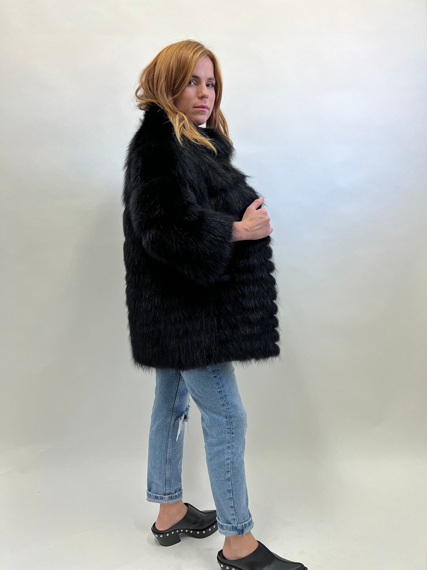 Handmade Black Raccoon Fur Jacket: Winter Everyday Coat