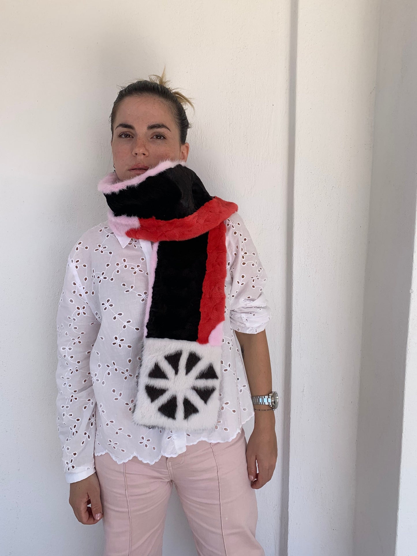 Multicolored Mink Fur Scarf: Genuine Long Fur Stole