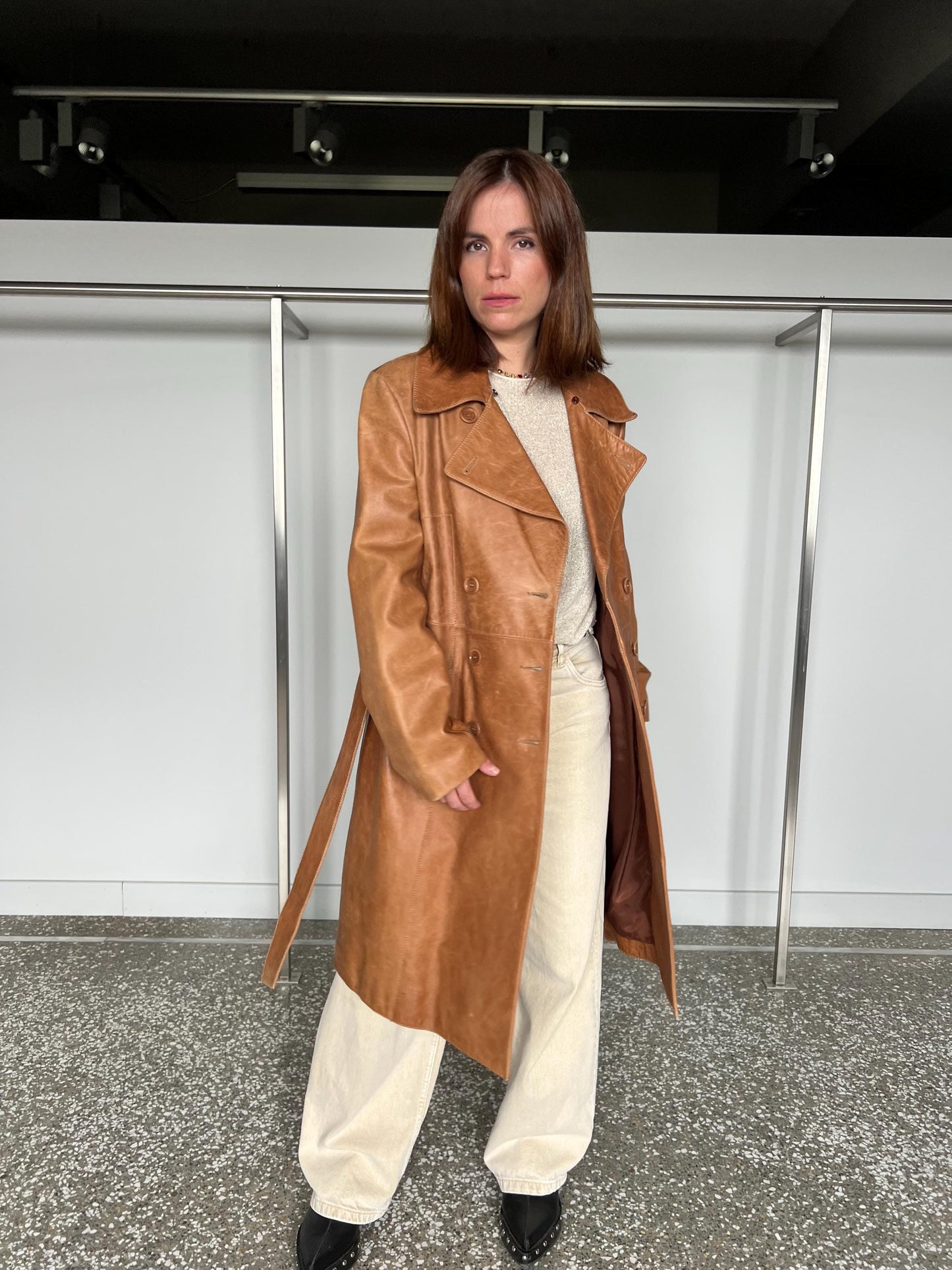 Handmade Whiskey Distressed Leather Coat, Tan Brown Fur Collar