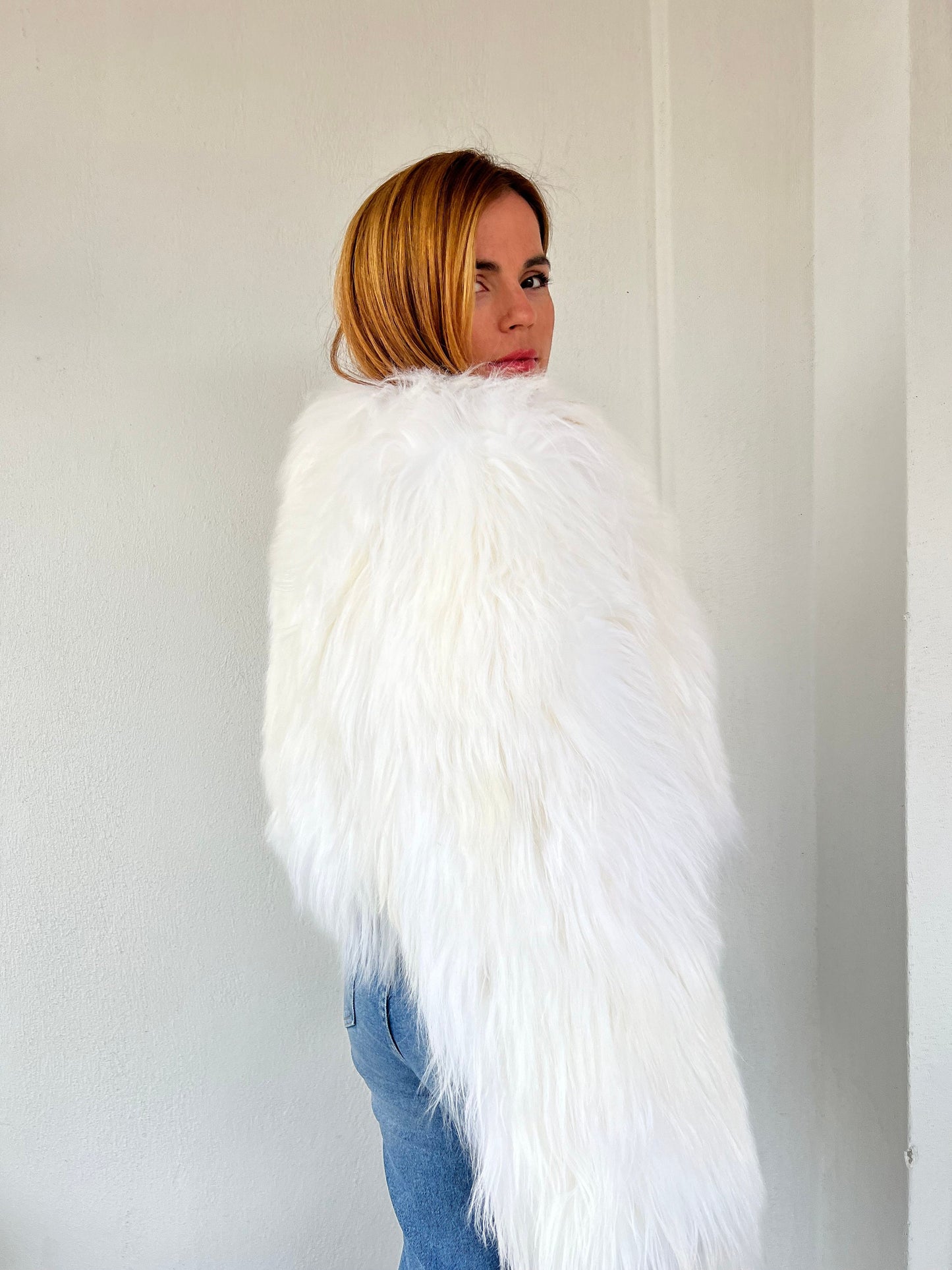 Handmade Mongolian Sheepskin Fur Jacket: Collarless Winter Coat