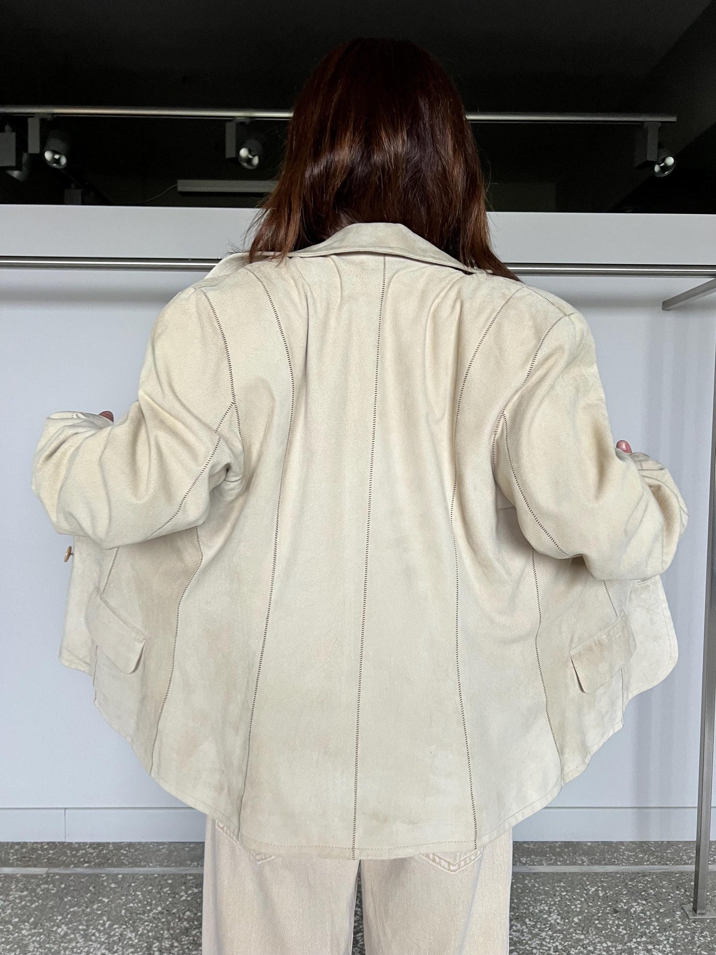 Beige distressed suede leather oversirt. Lightweight genuine leather: Handmade blazer.