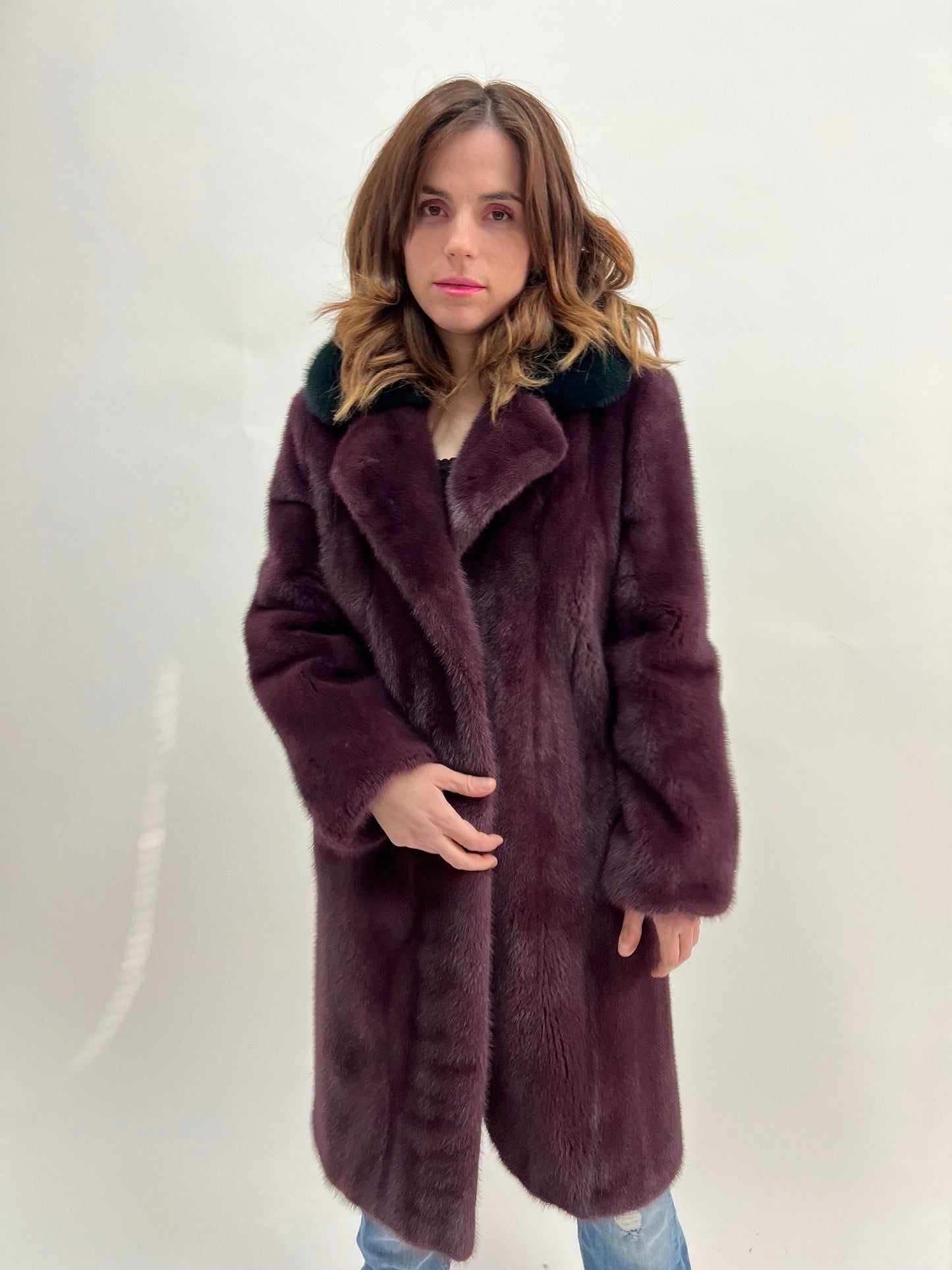 Velvet Mink Fur Coat: Berry & Green Saga Superior Two-Tone