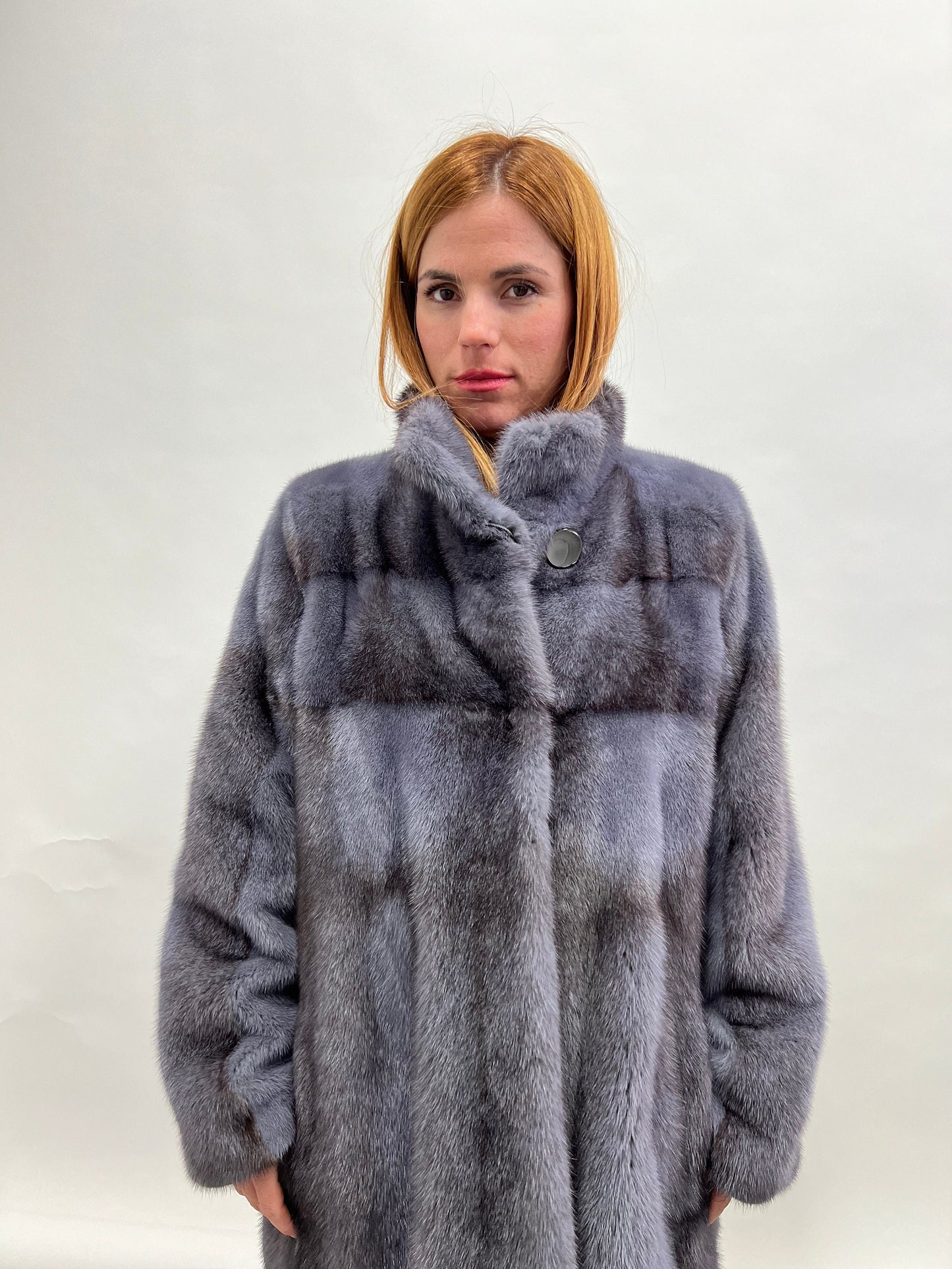 Grey Saga Mink Fur Jacket: Real Silver Cross Pelt, Handmade in Greece