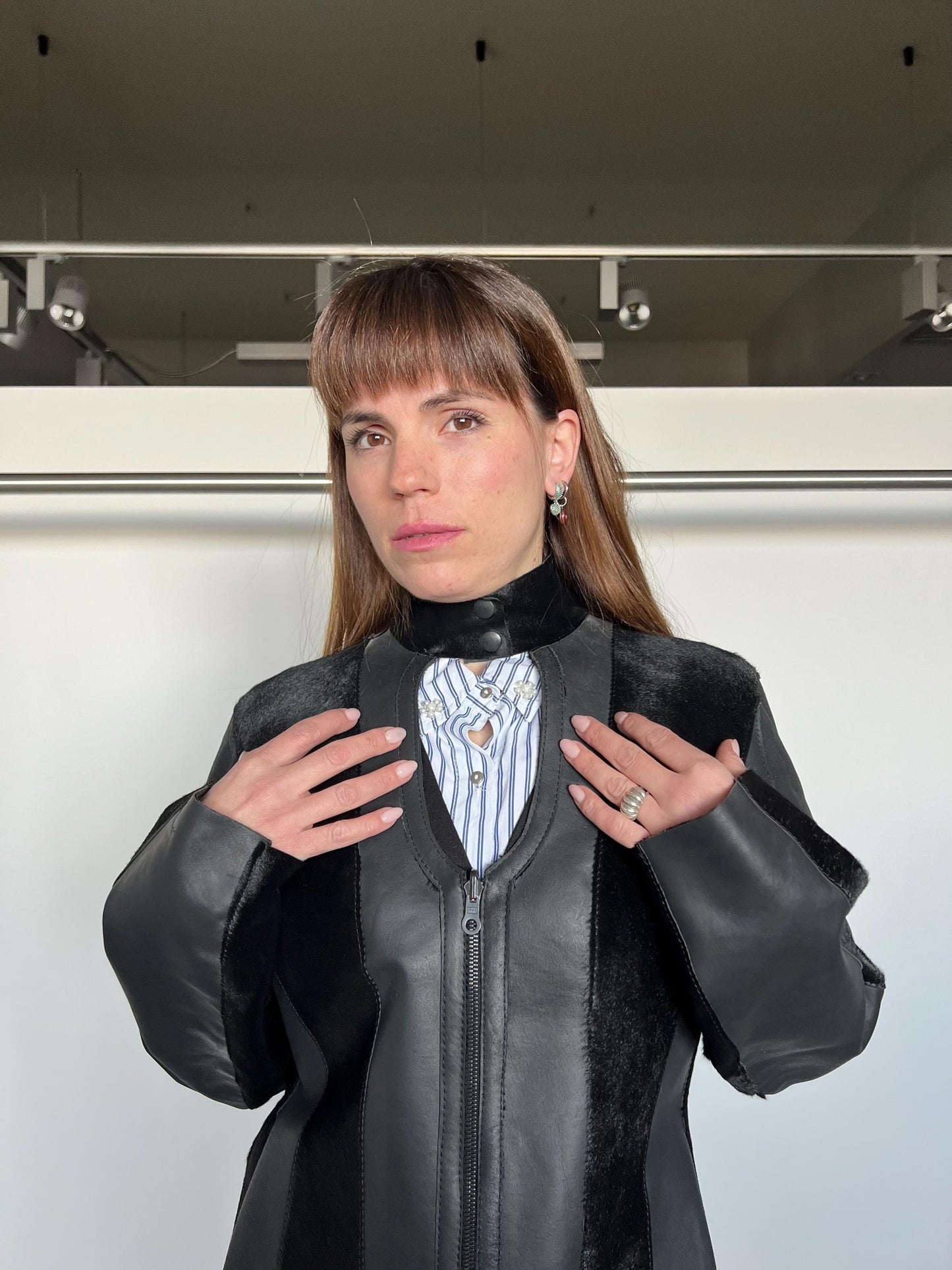 Genuine Hair-On Leather Jacket: Black Calf Cavallino Coat