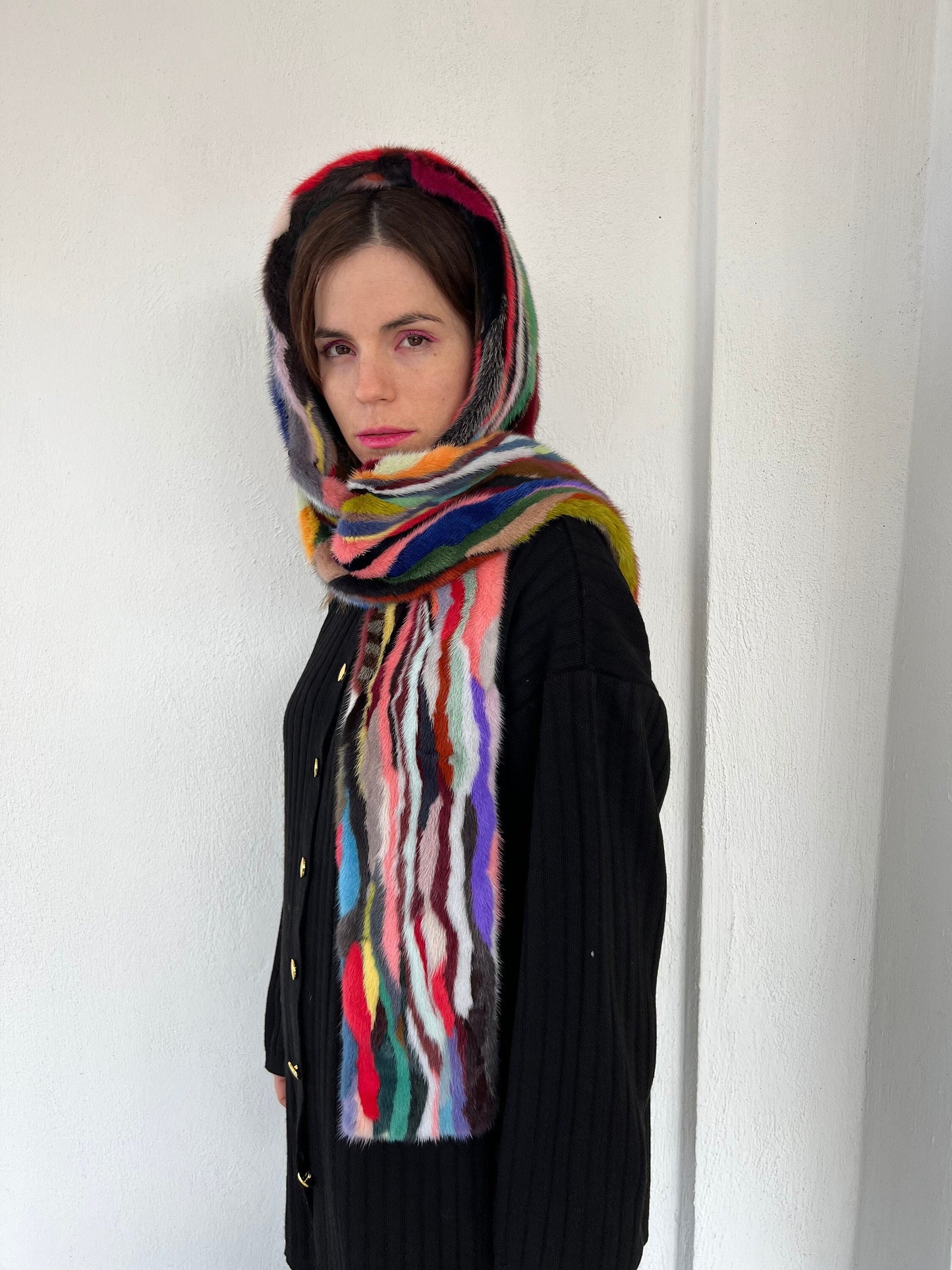 Multicolor Mink Fur Scarf: Genuine Long Fur Stole