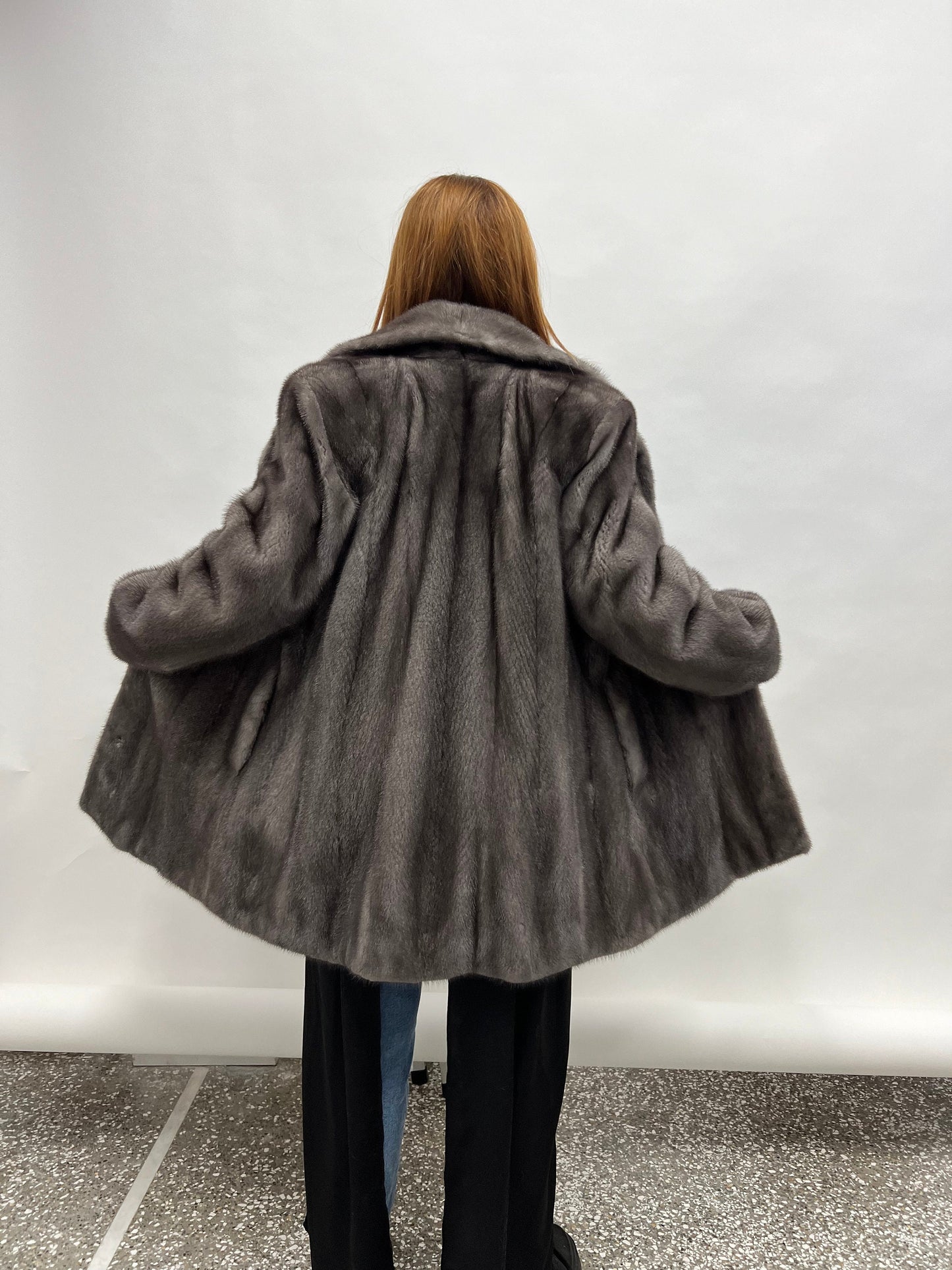 Saga Mink Fur Coat: Blue Iris Notch Collar, Let Out Technique