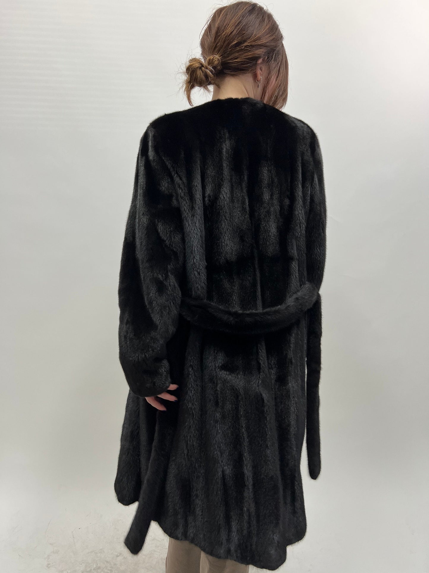 Black Velvet Mink Fur Robe Coat: Saga Male Pelts, Size Small