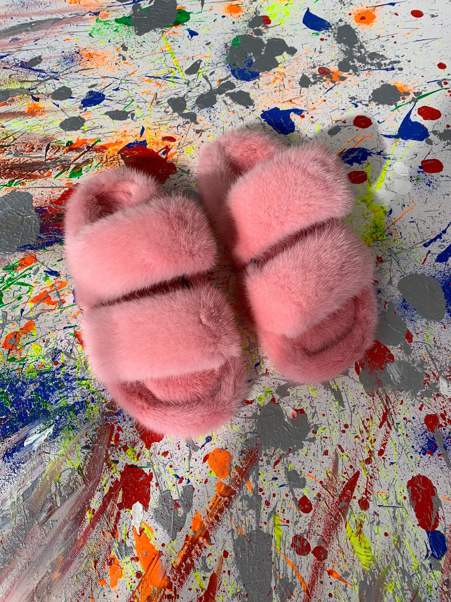 Pink Mink Fur Slides: Luxury Slippers with Leather Insole