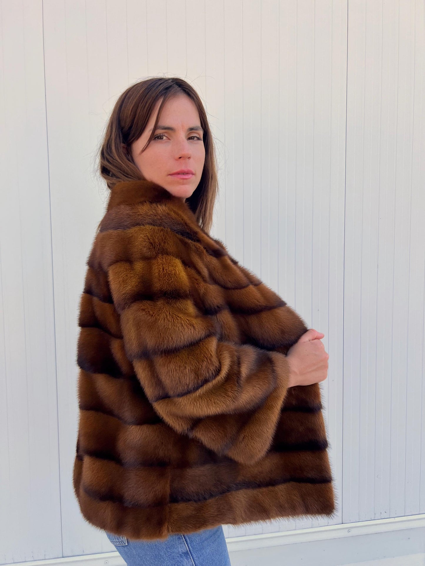 Golden Mink Fur Coat: Saga Lavish Full Skin Jacket, Size Medium