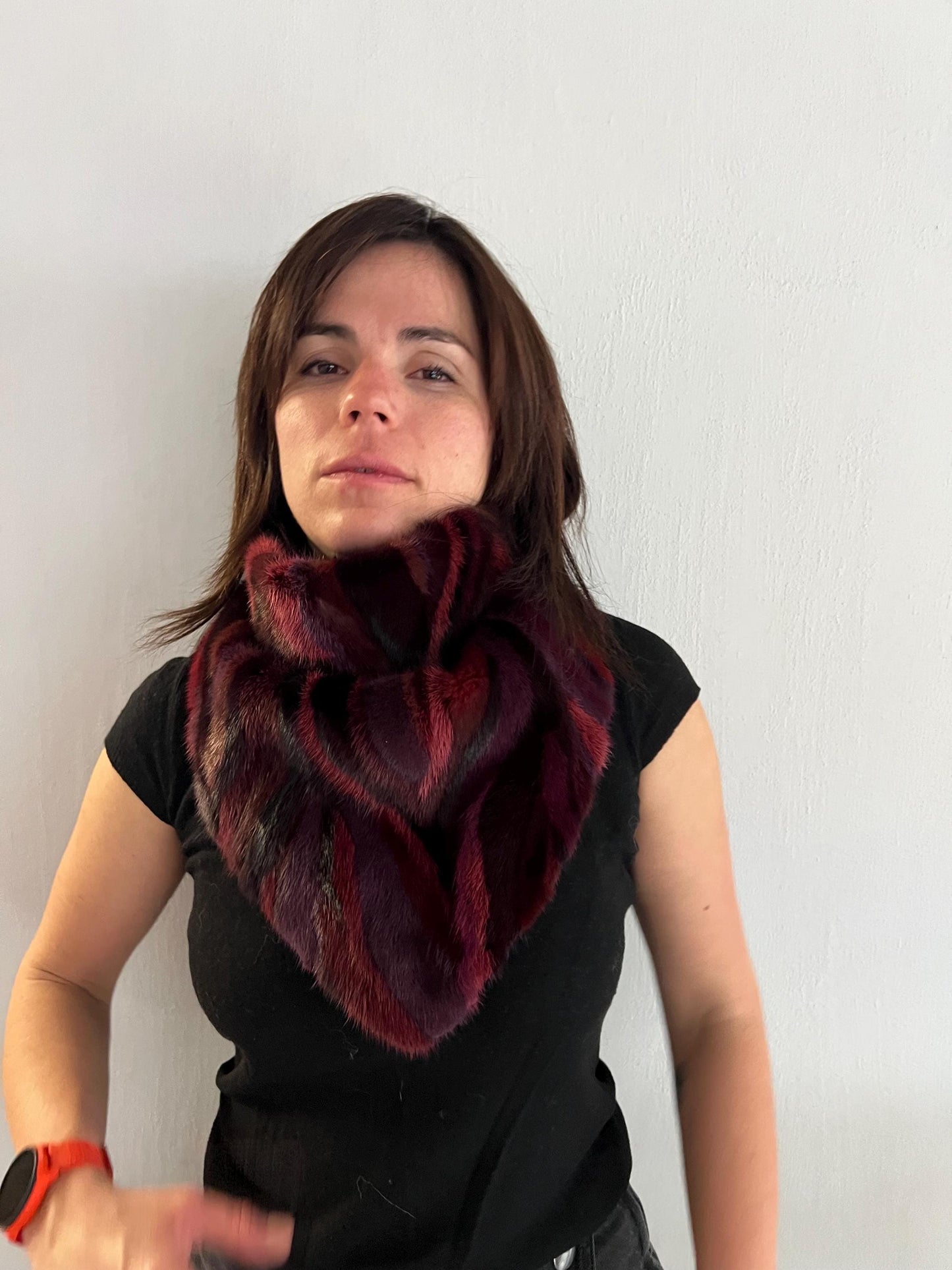 Burgundy Mink Fur Handkerchief, Lined Fur Accessory
