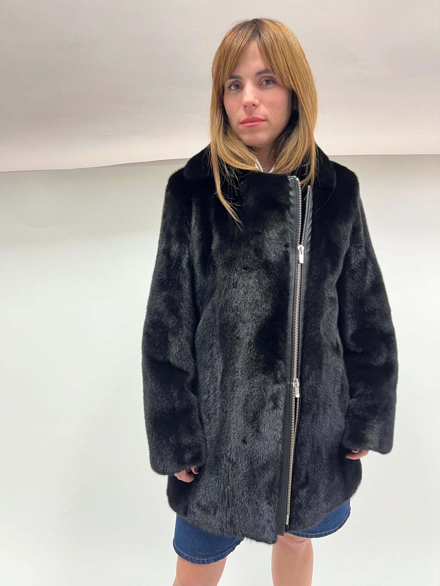 Black Mink Fur Biker Jacket: Silver Hardware, Luxury Women's Coat