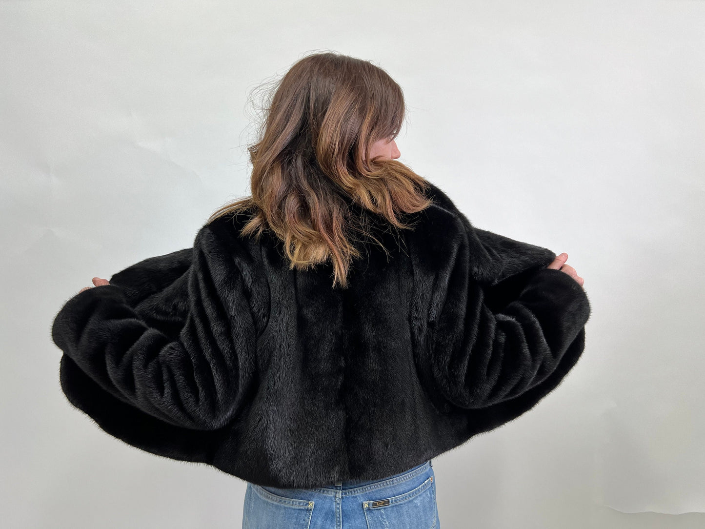 Mink Fur Bolero Jacket: Black Collared Copenhagen Fur, Size Small