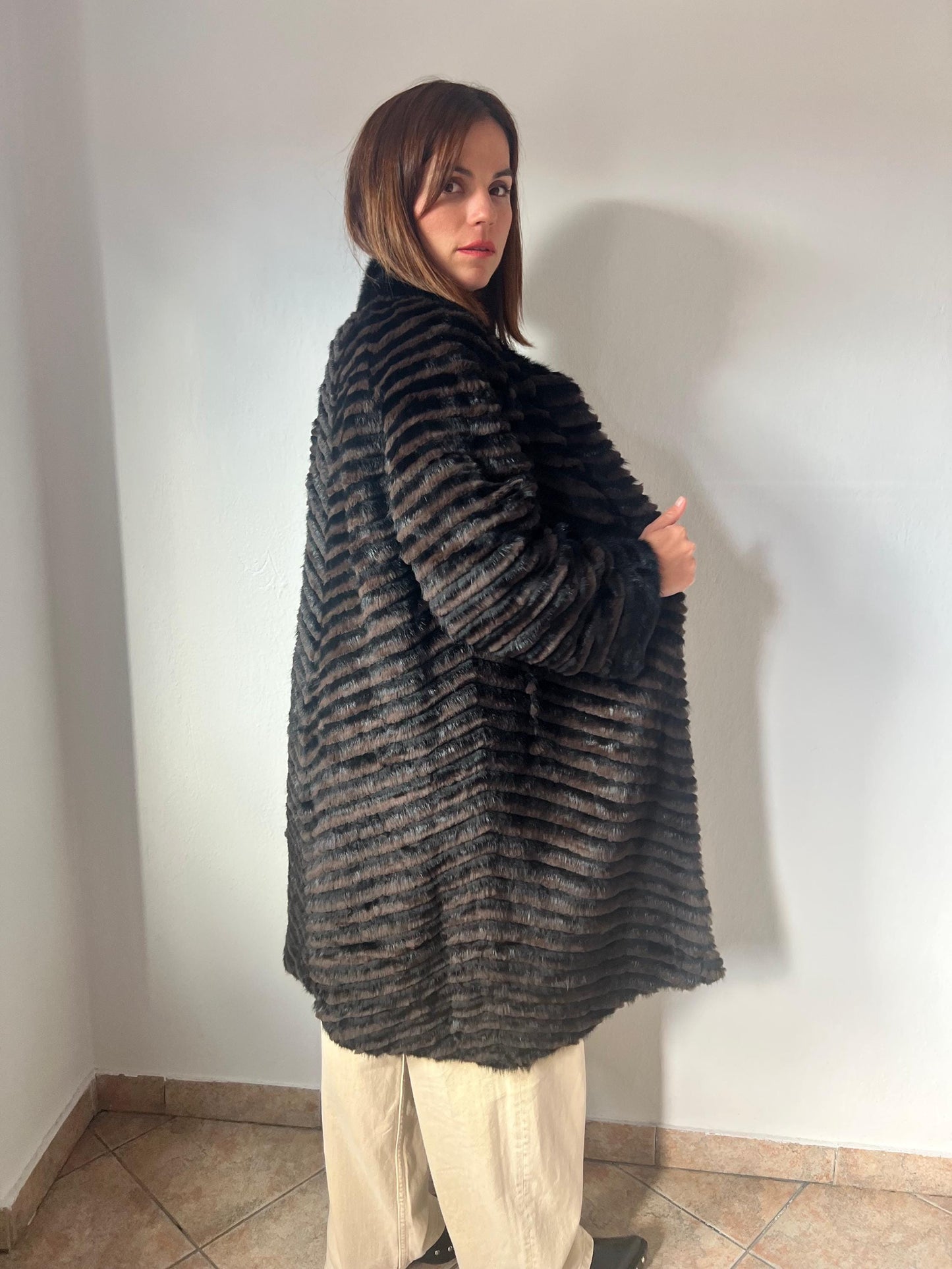 Handwoven Mink Fur Coat - Wool Lined Jacket