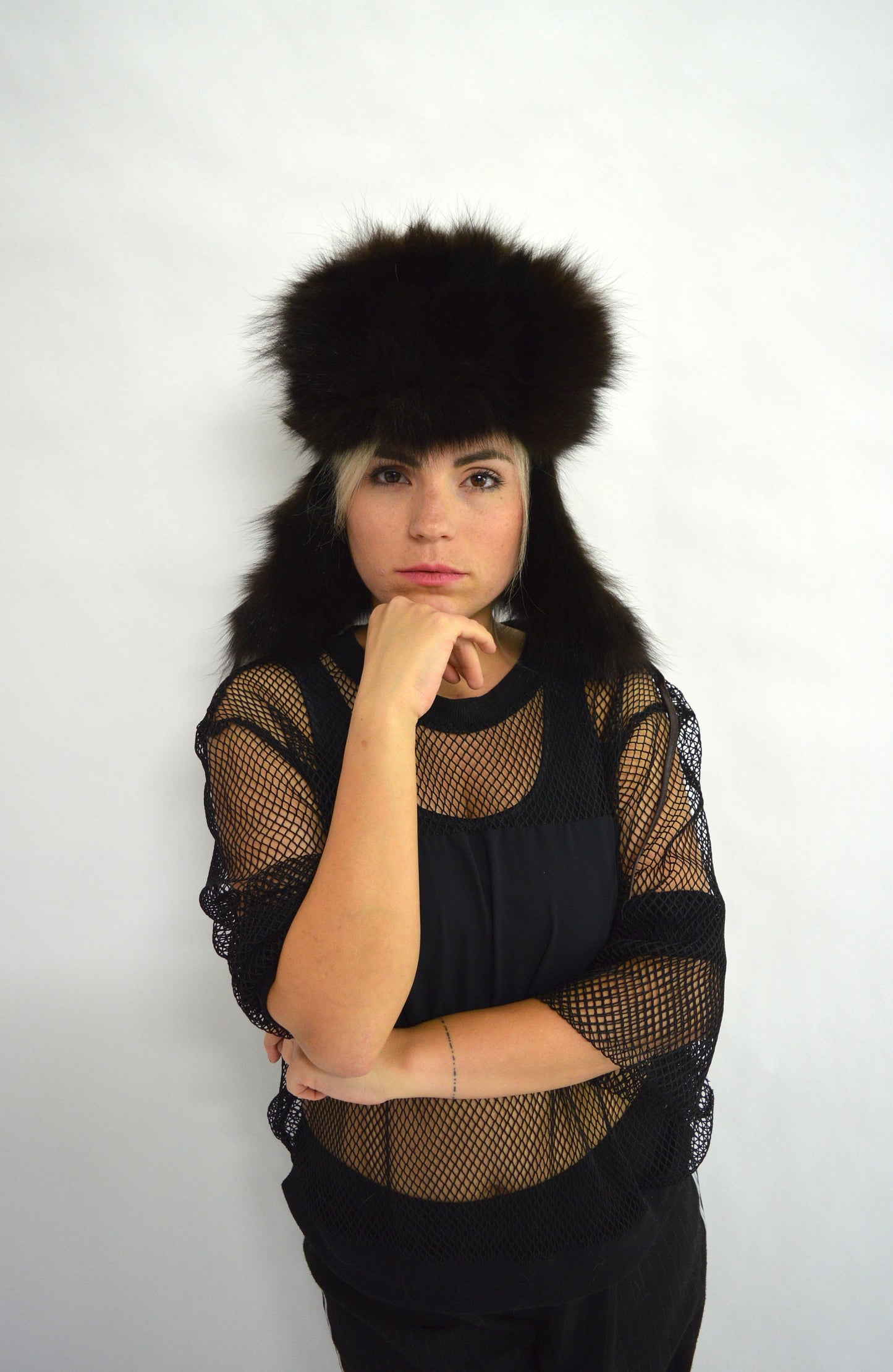 Real Fur Trapper Hat: Black Aviator Winter Cap