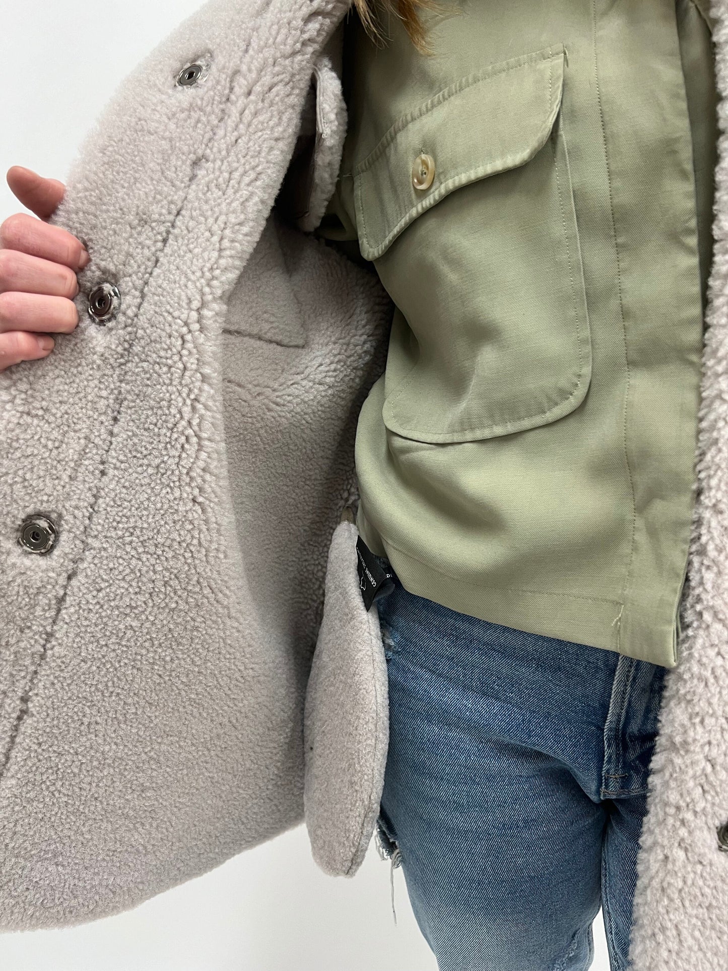Handmade Sheepskin Shearling Jacket: Grey Nappa Fur Overshirt
