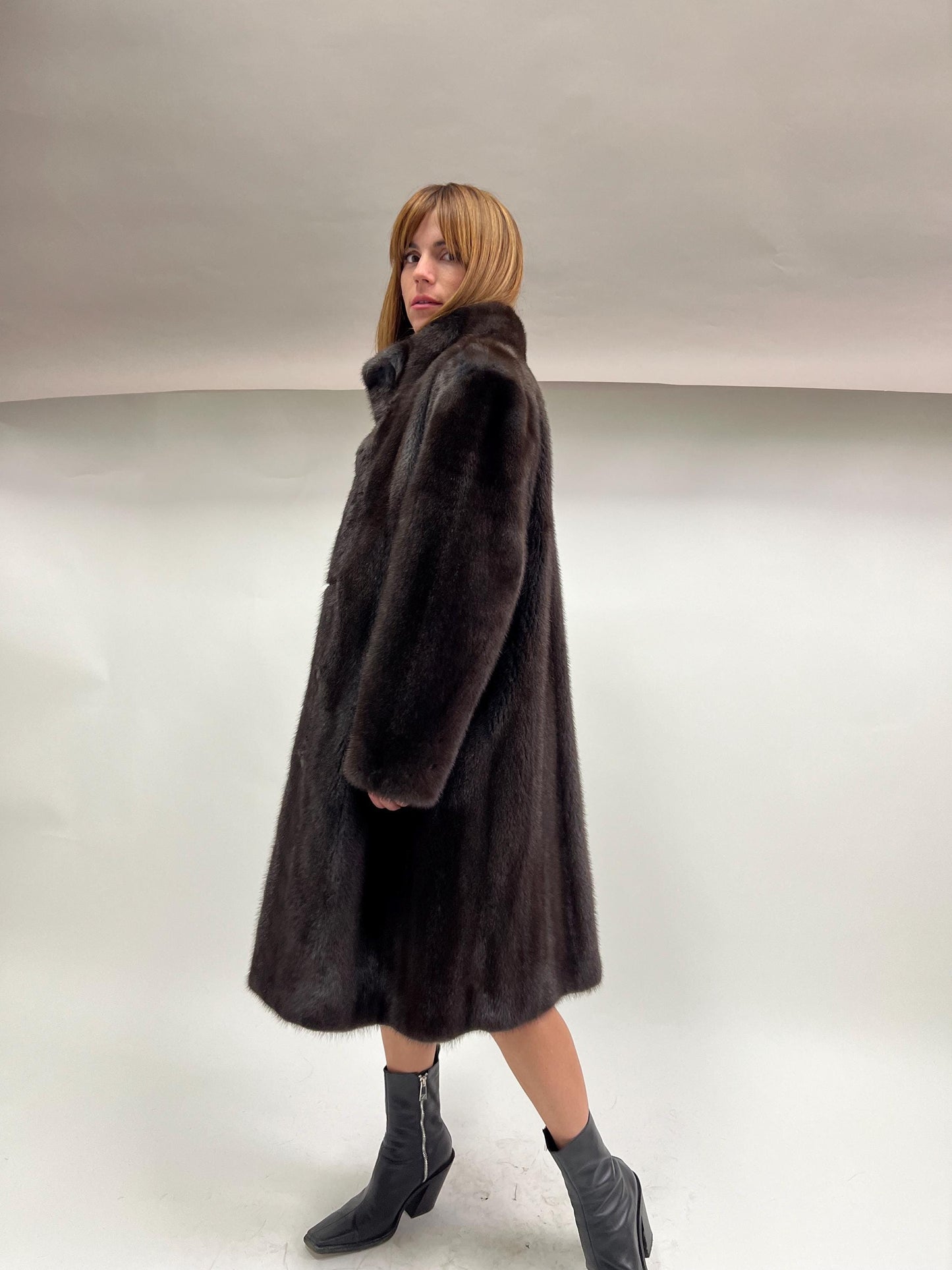 Saga Mink Fur Coat: Brown High Collar Luxury Fur