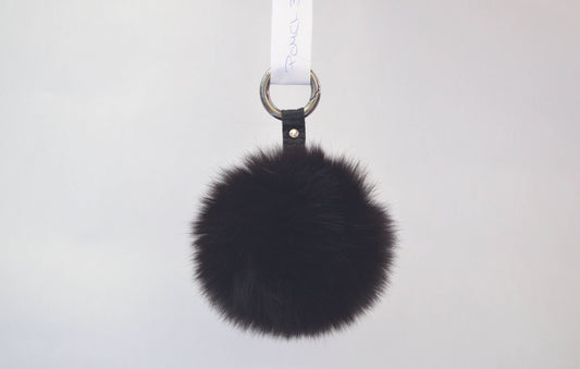 Real Fox Fur Pom Pom, Black Fur Keychain, Bag Charm