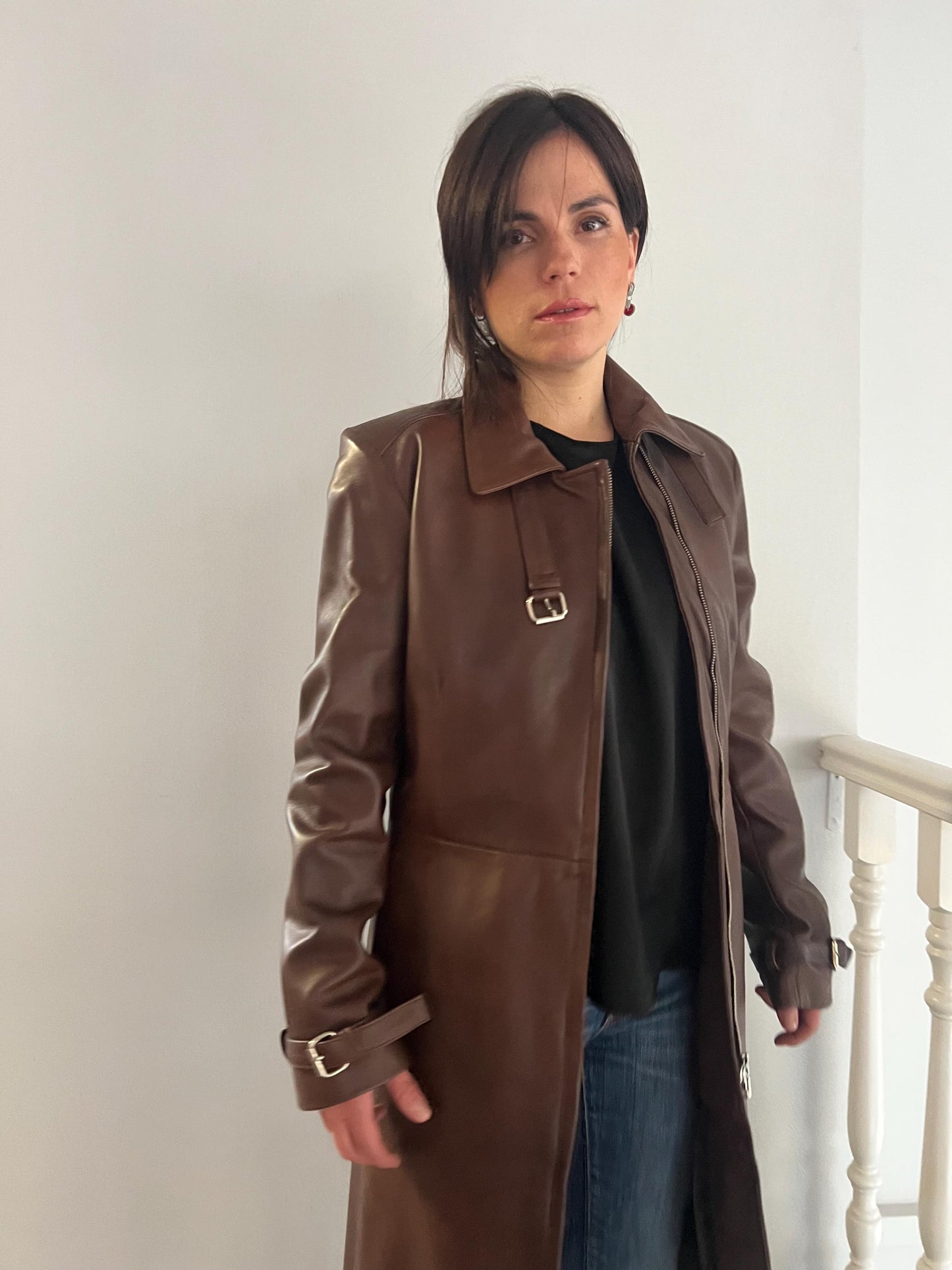 Handmade Nappa Lamb Leather Coat: Buttery Brown Tobacco Duster