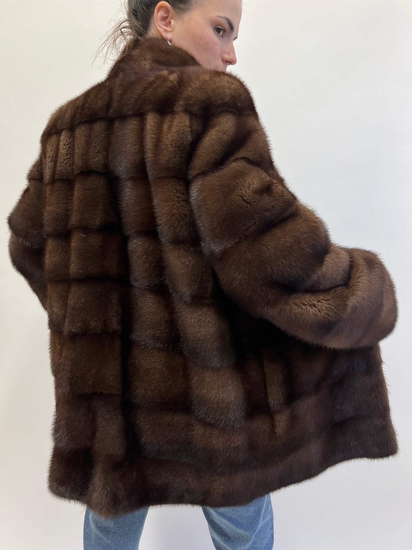 Brown Mink Fur Coat: Full Skin Jacket, Size Small