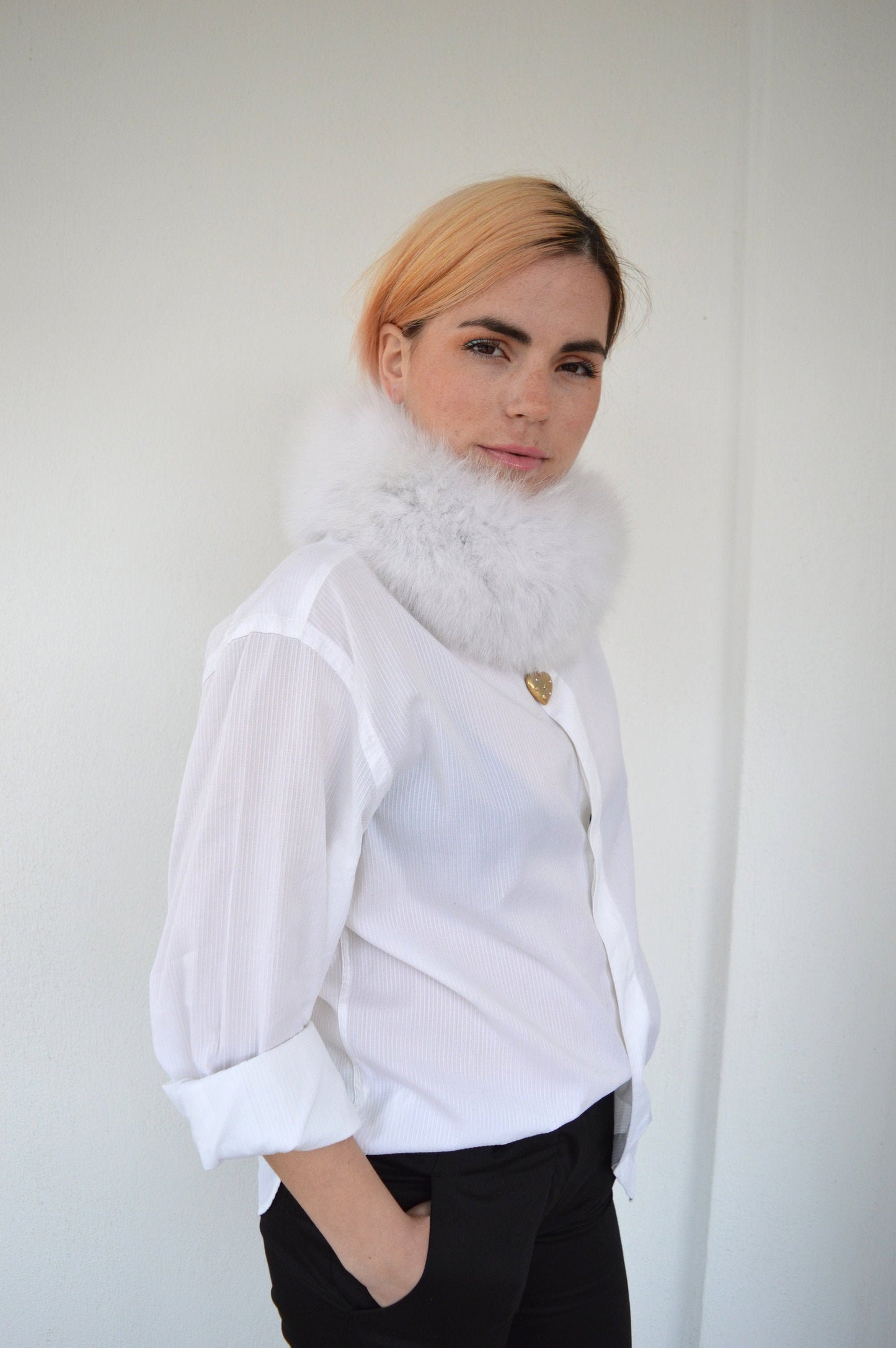 White Fox Fur Headband Collar: Elastic Winter Loop Scarf
