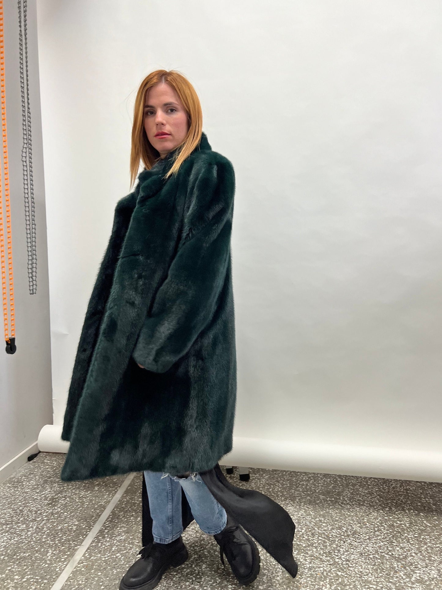 Emerald Green Mink Fur Coat - Full Skin Let Out - Size M/L/XL